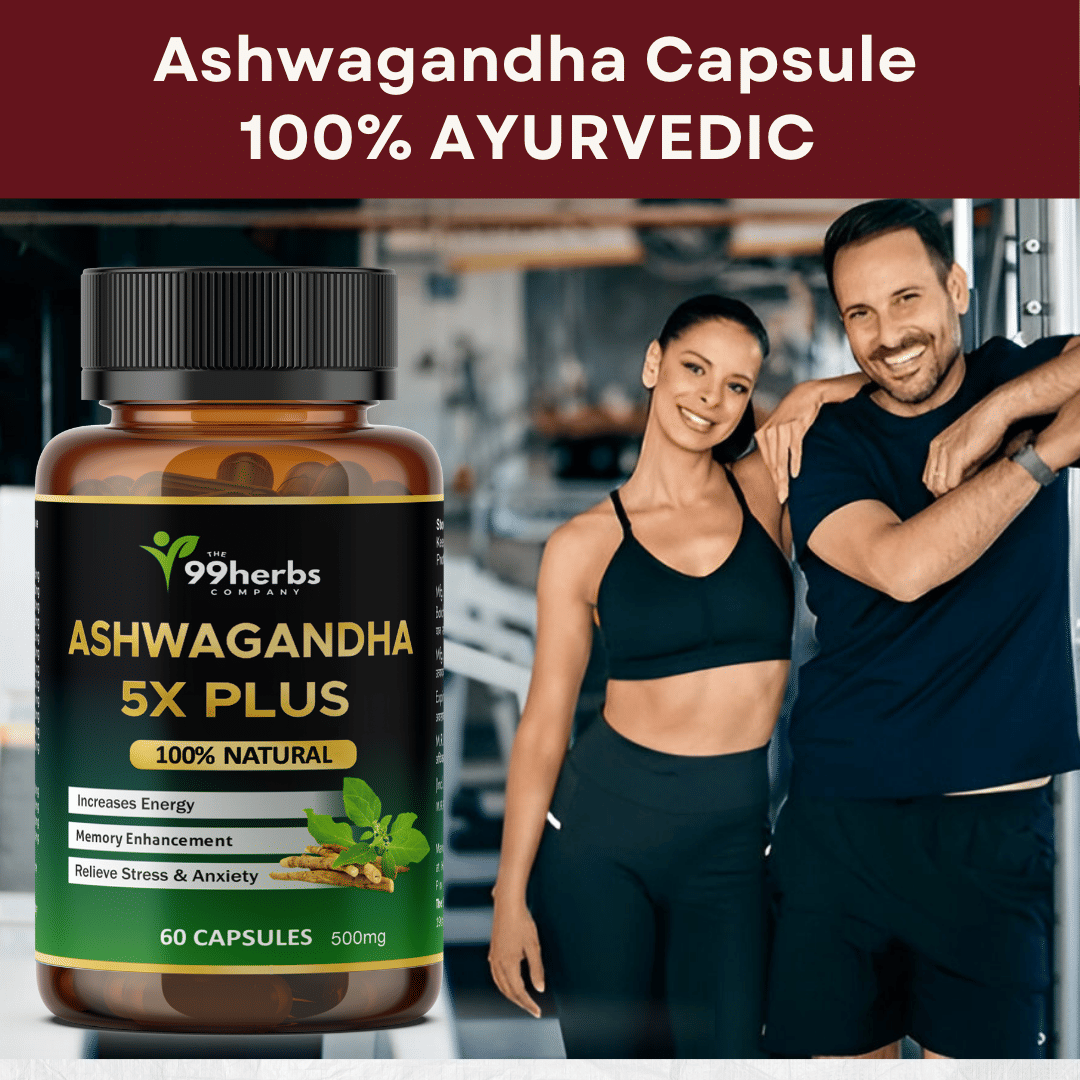     			99Herbs Ashwagandha 5X Capsules 500mg – Natural Stress Relief, Energy & Memory Booster | 60 Herbal Capsules for Men & Women