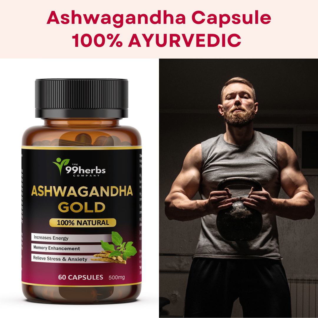 99Herbs Ashwagandha Gold Capsules – 100% Ayurvedic Herbal Supplement for Energy, Stress Relief, Stamina & Memory Support – 60 Capsules 99Herbs Ashwagandha Gold Capsules – 100% Ayurvedic Herbal Supplement for Energy, Stress Relief, Stamina & Memory Support – 60 Capsules