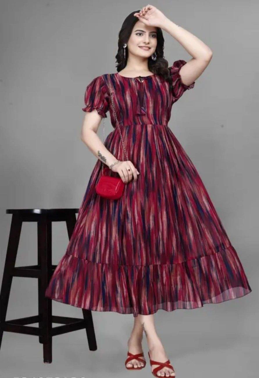 AMAR VSTRA Women Georgette A-line Dress ( Red ) AMAR VSTRA Women Georgette A-line Dress ( Red )