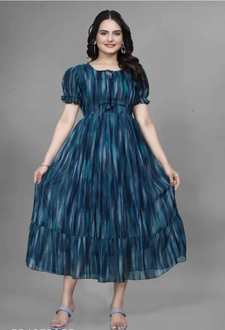 AMAR VSTRA Women Georgette A-line Dress ( Blue ) AMAR VSTRA Women Georgette A-line Dress ( Blue )