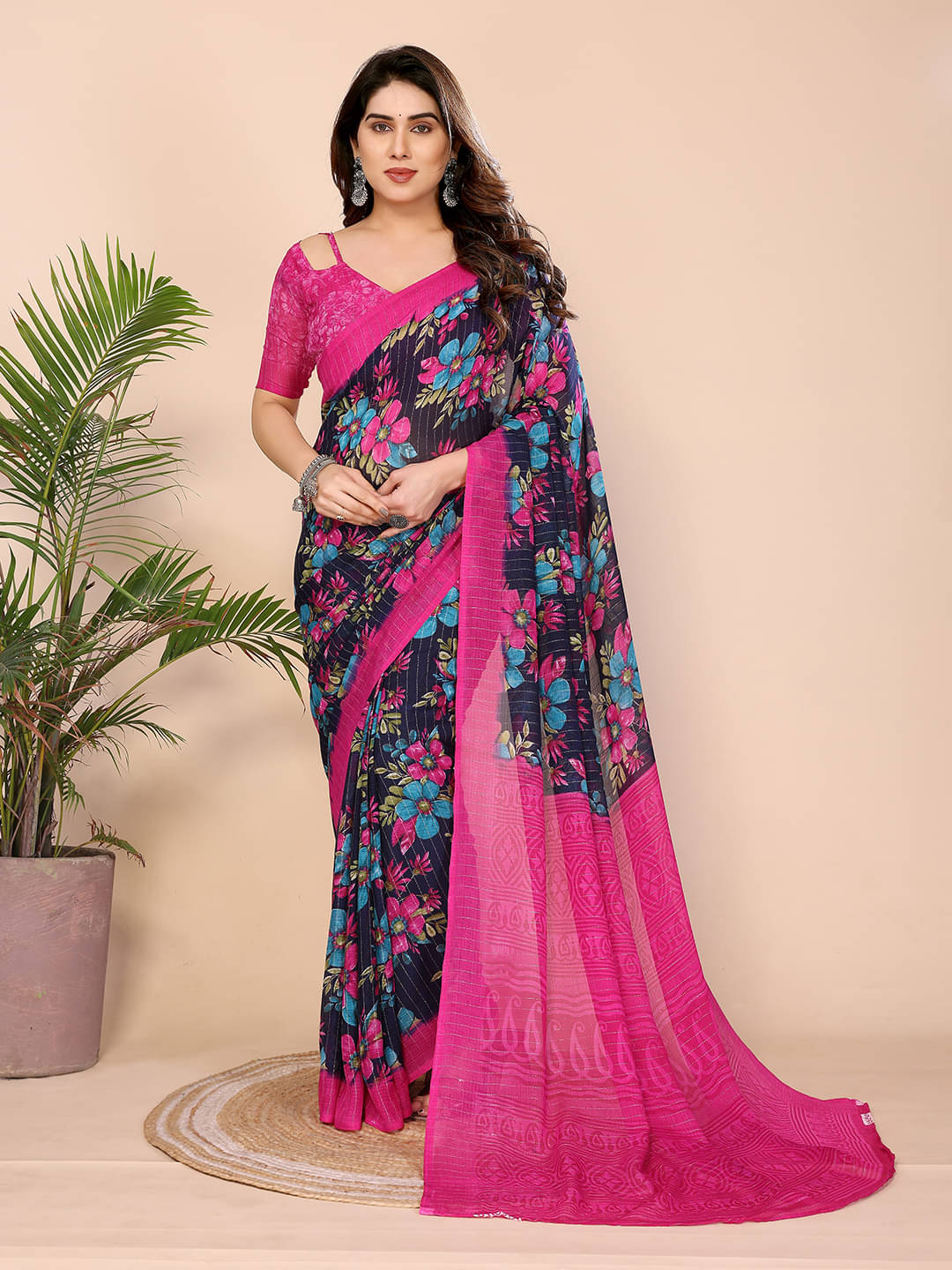     			ANAND SAREES Georgette Printed Kasavu Saree With Unstitched Blouse Piece ( Pink )
