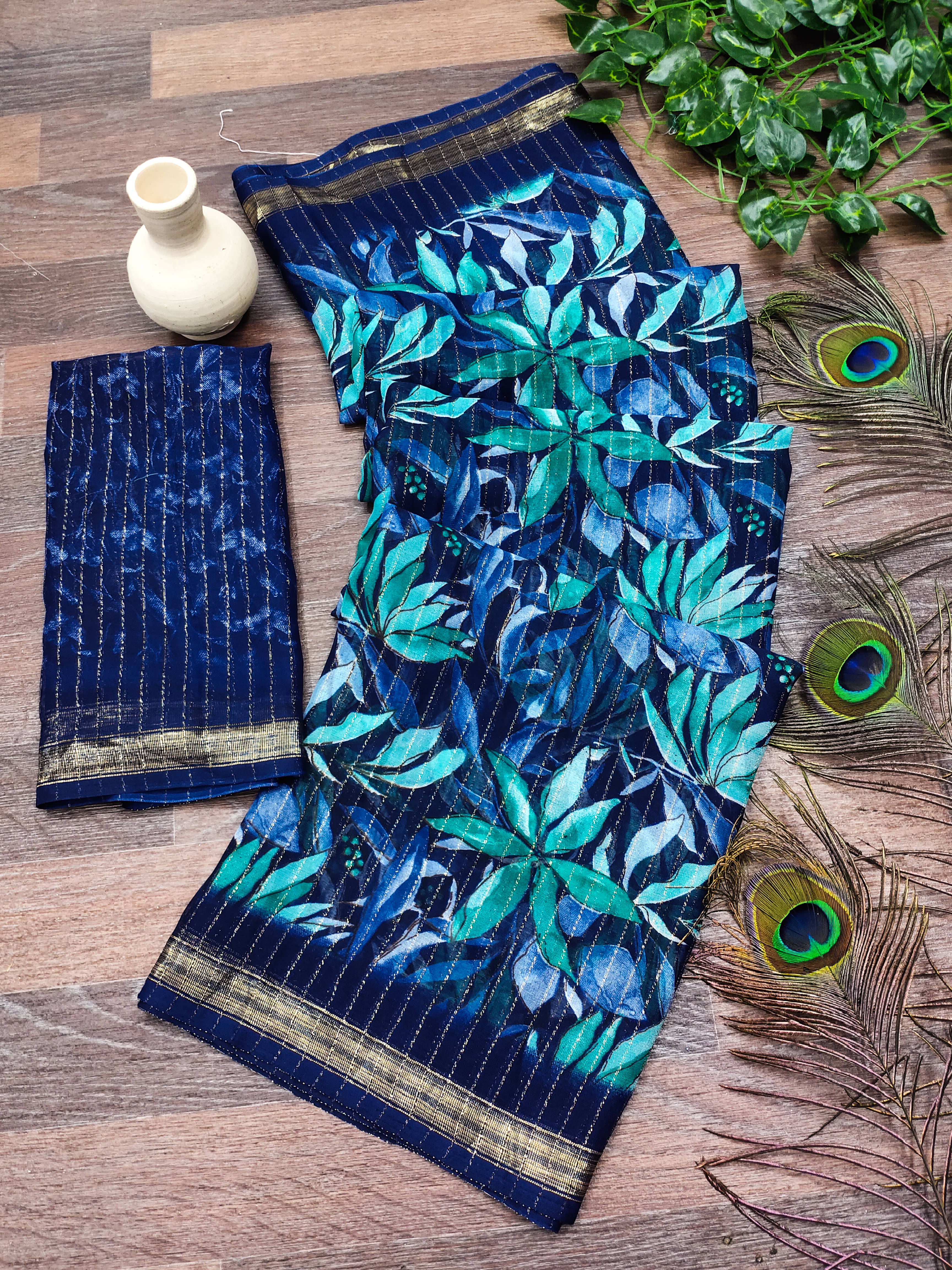     			ANAND SAREES Georgette Printed Kasavu Saree With Unstitched Blouse Piece ( Blue )