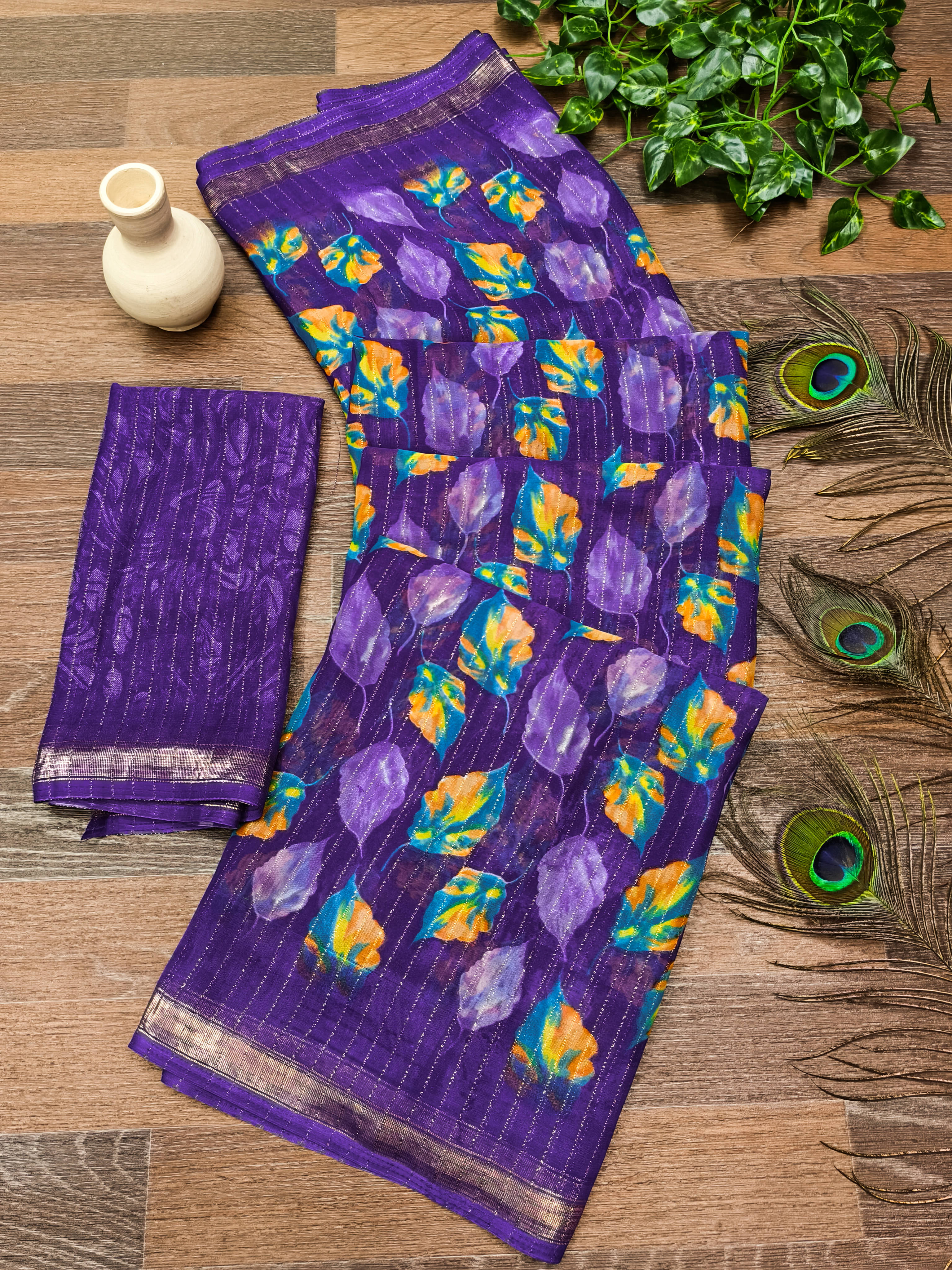 ANAND SAREES Georgette Printed Kasavu Saree With Unstitched Blouse Piece ( Purple ) ANAND SAREES Georgette Printed Kasavu Saree With Unstitched Blouse Piece ( Purple )