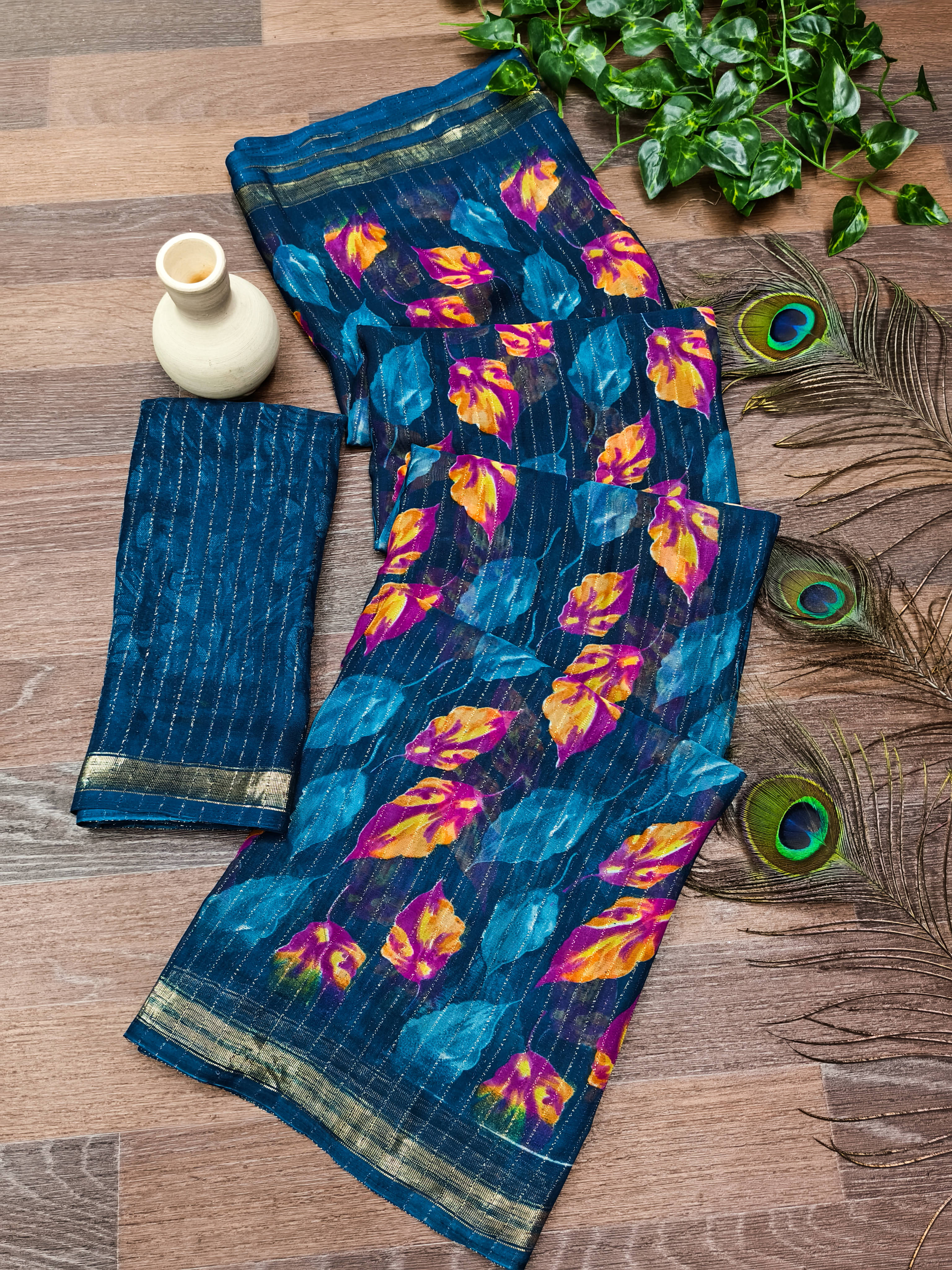 ANAND SAREES Georgette Printed Kasavu Saree With Unstitched Blouse Piece ( Blue ) ANAND SAREES Georgette Printed Kasavu Saree With Unstitched Blouse Piece ( Blue )