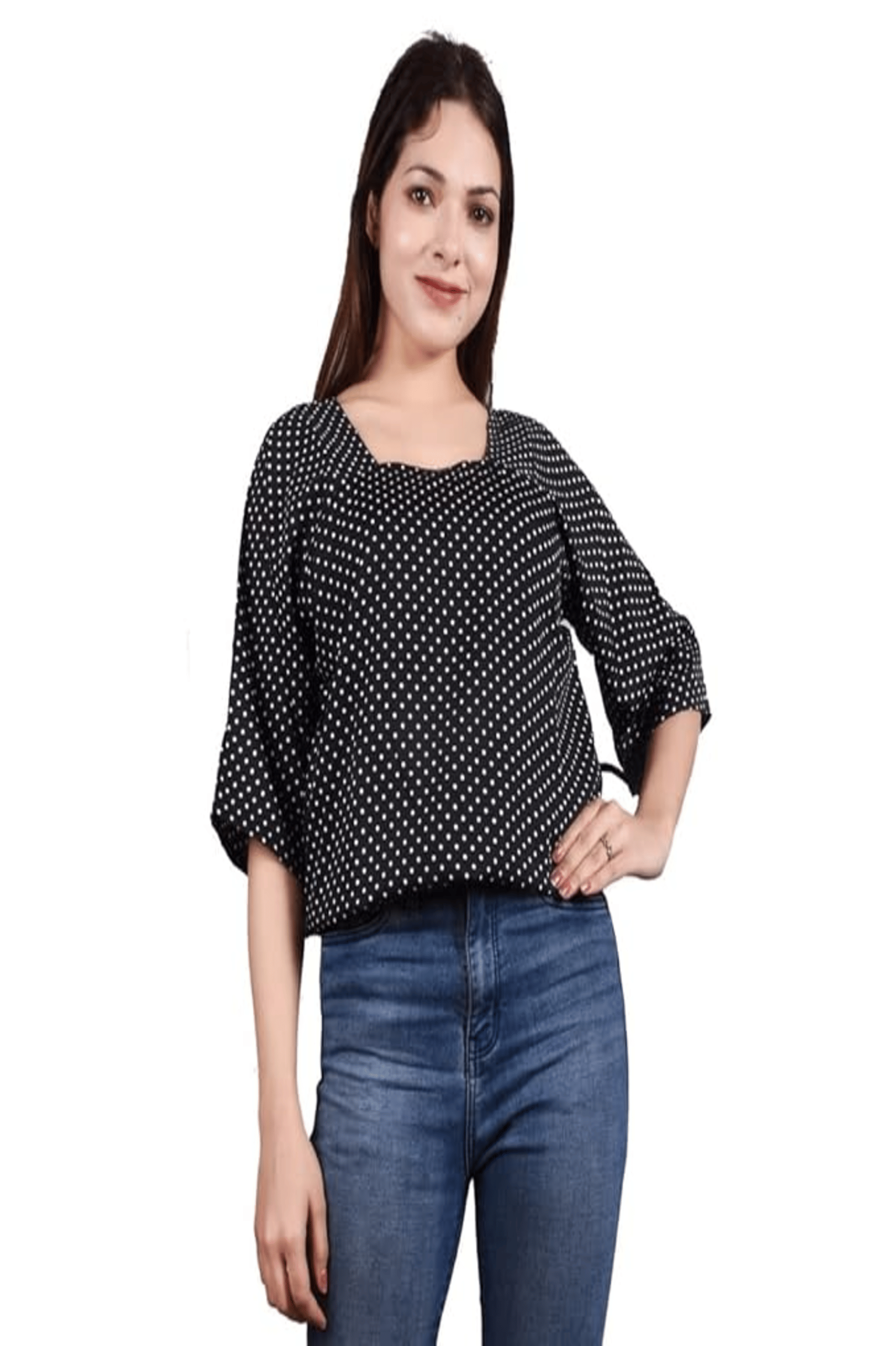     			ATIMUNA Women's Polyester Regular Top ( Black )