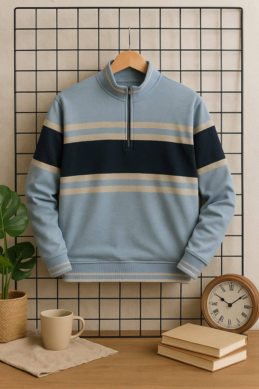 AUSTIVO Fleece High Neck Men's Sweatshirt - Blue ( Pack of 1 )