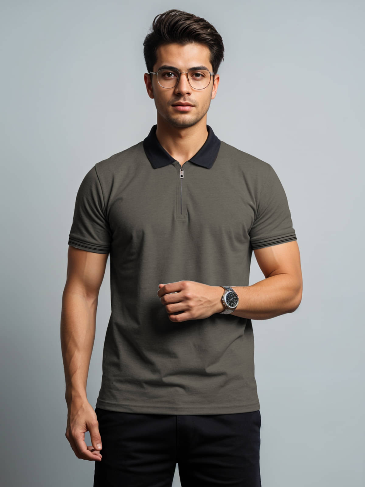     			Adro Men Cotton Blend Regular Fit Solid Polo T Shirt ( Dark Grey )