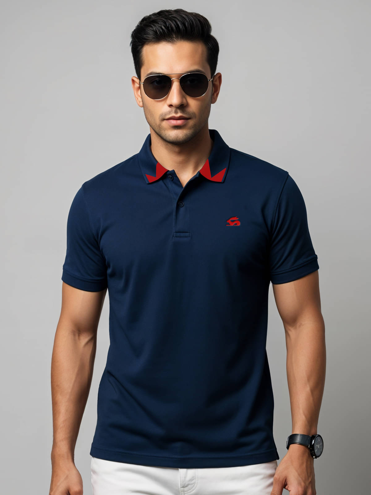 Adro Men Cotton Blend Regular Fit Solid Polo T Shirt ( Navy Blue ) Adro Men Cotton Blend Regular Fit Solid Polo T Shirt ( Navy Blue )