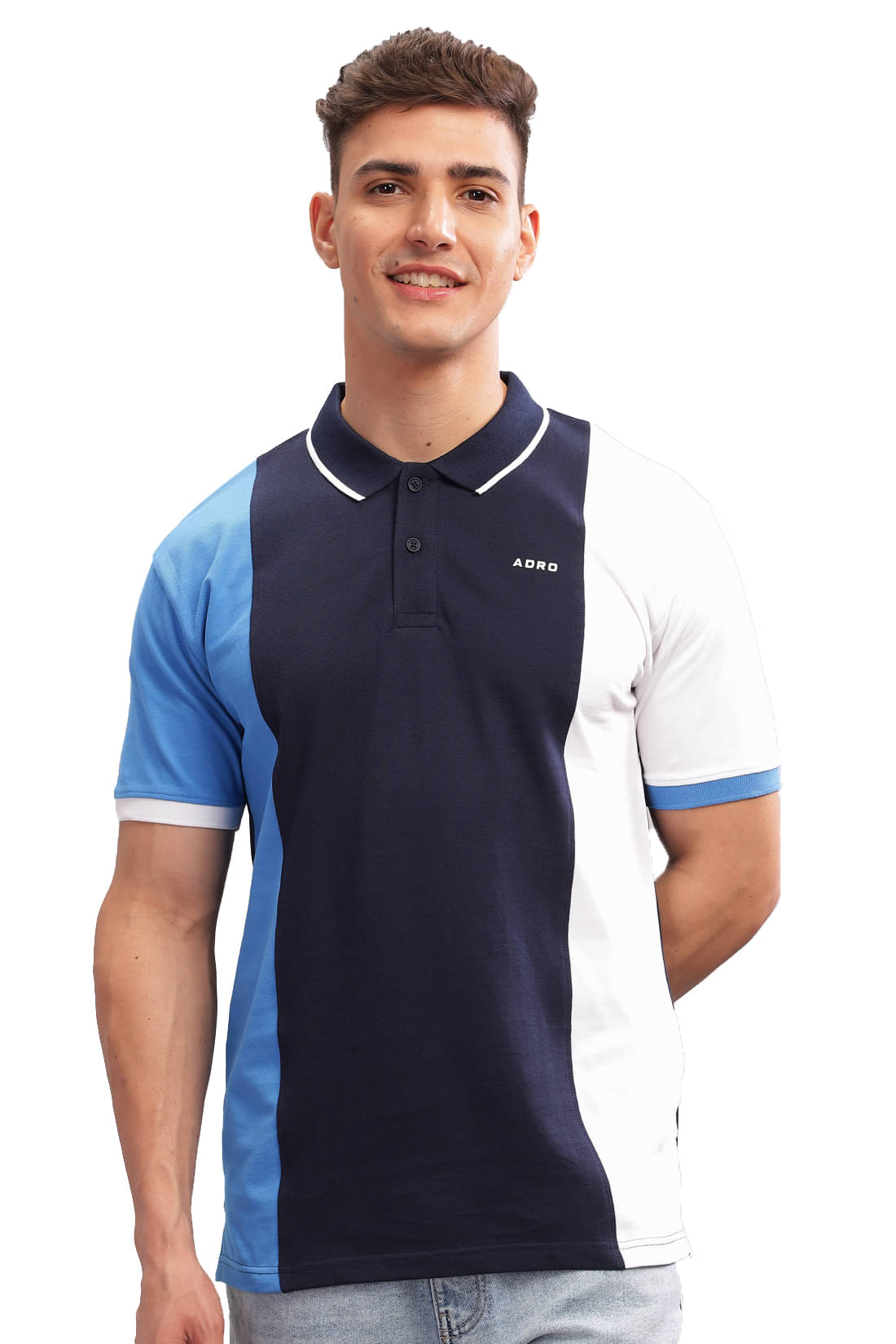 Adro Men Cotton Blend Regular Fit Colorblock Polo T Shirt ( Multicolor7 ) Adro Men Cotton Blend Regular Fit Colorblock Polo T Shirt ( Multicolor7 )