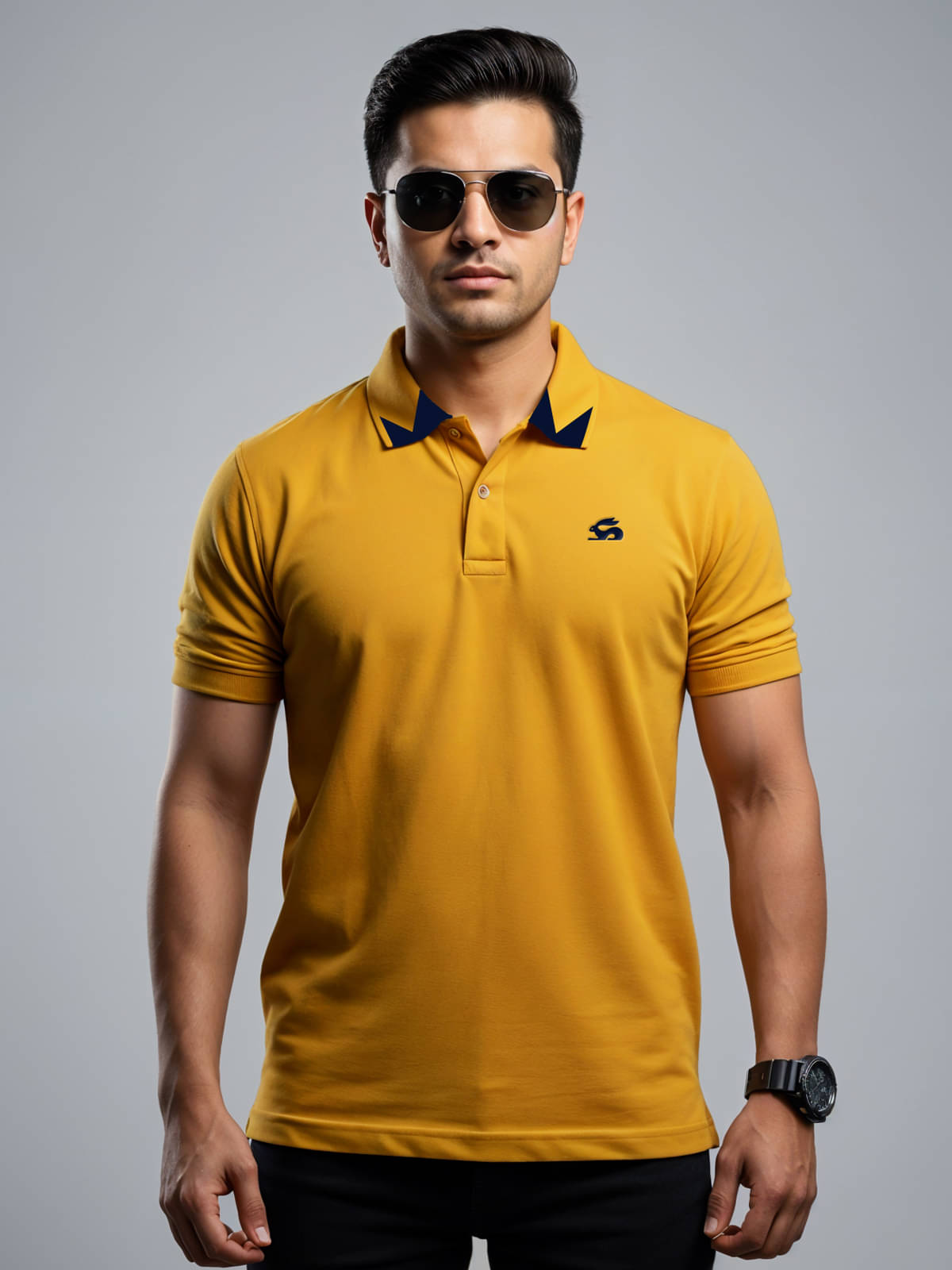     			Adro Men Cotton Blend Regular Fit Solid Polo T Shirt ( Mustard )