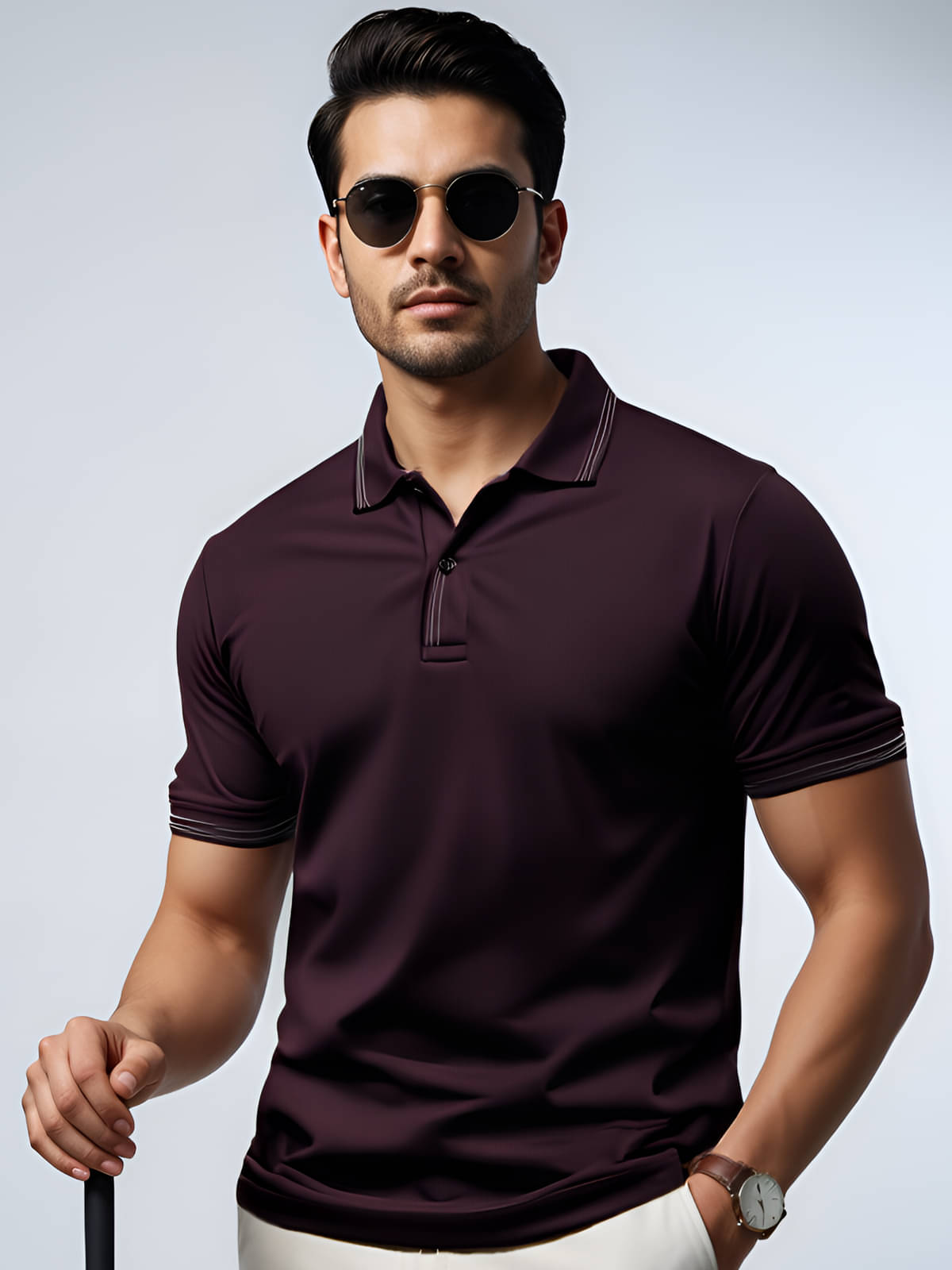     			Adro Men Cotton Blend Regular Fit Solid Polo T Shirt ( Maroon )