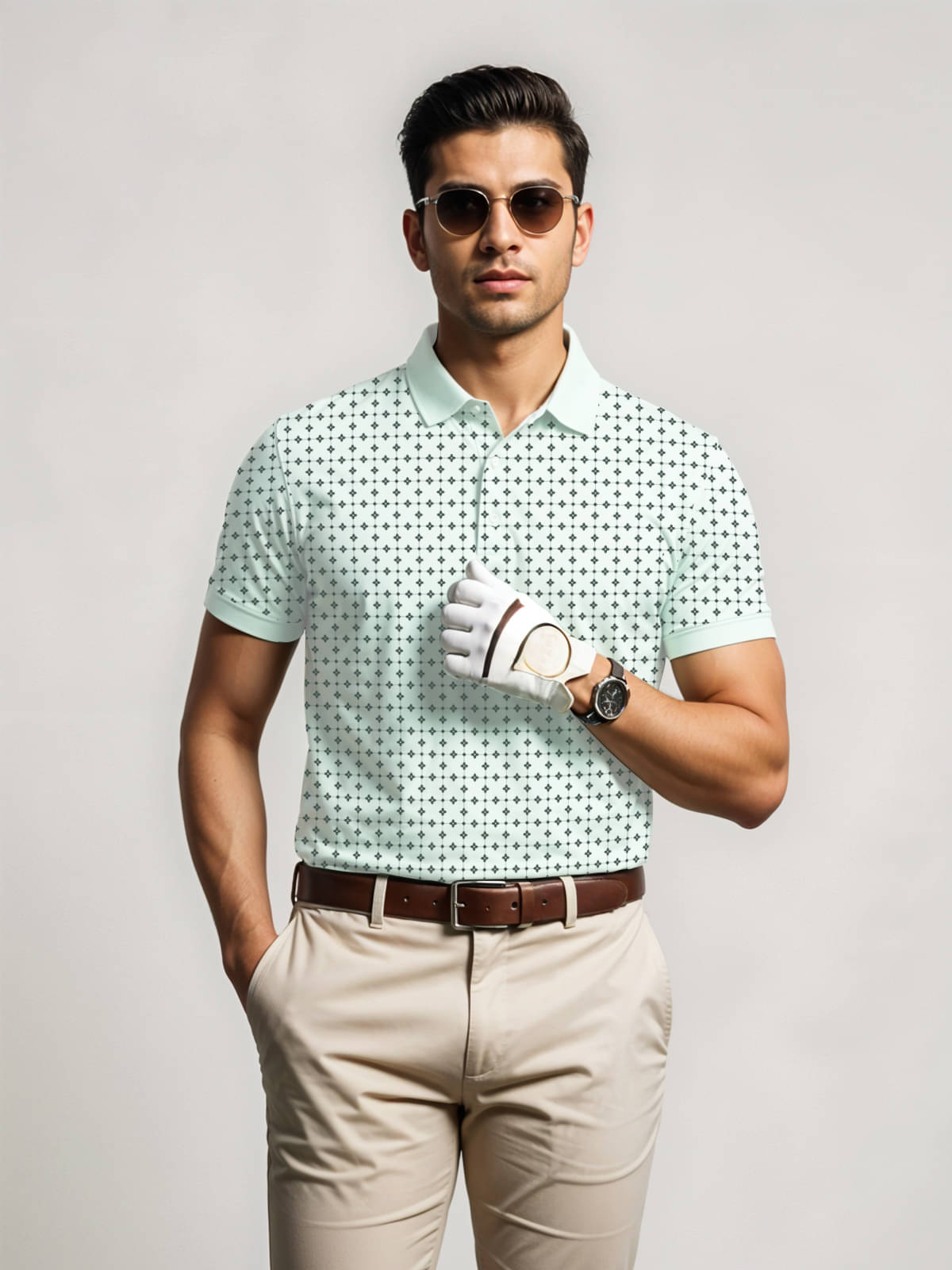     			Adro Men Cotton Blend Regular Fit Printed Polo T Shirt ( Mint Green )