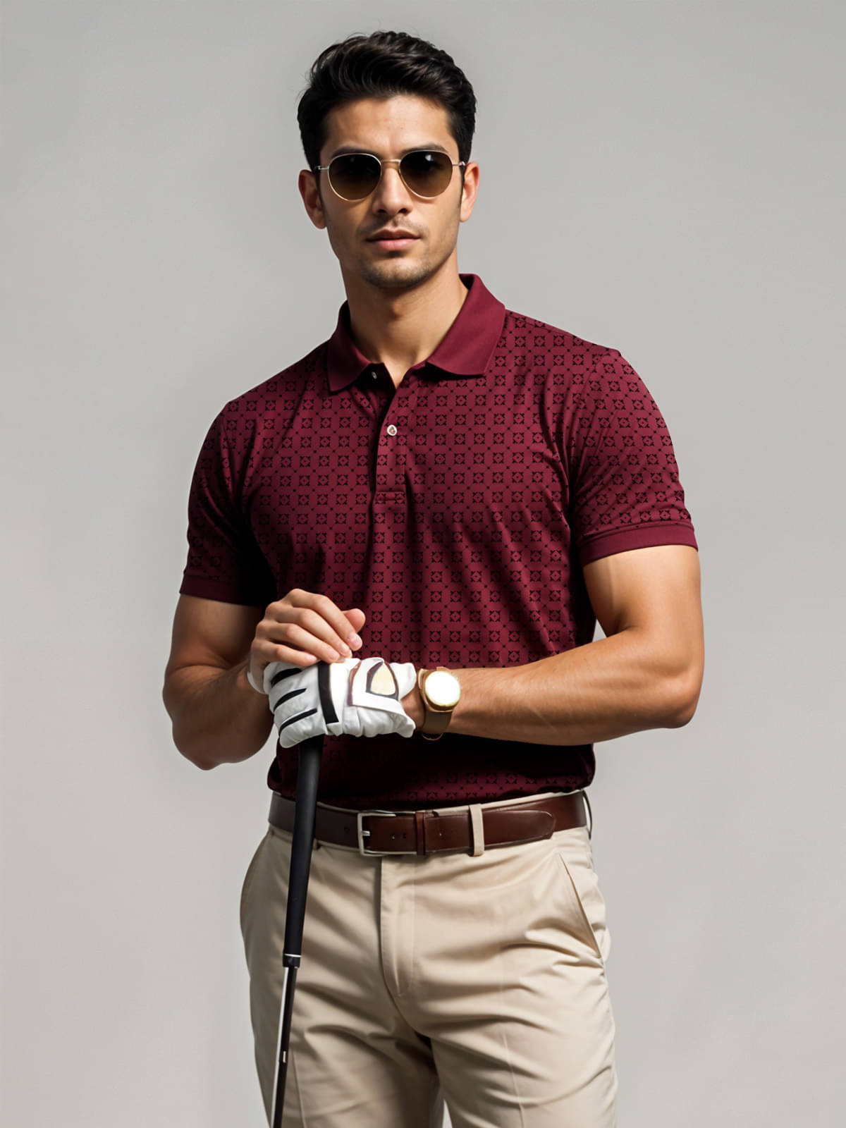     			Adro Men Cotton Blend Regular Fit Printed Polo T Shirt ( Maroon )