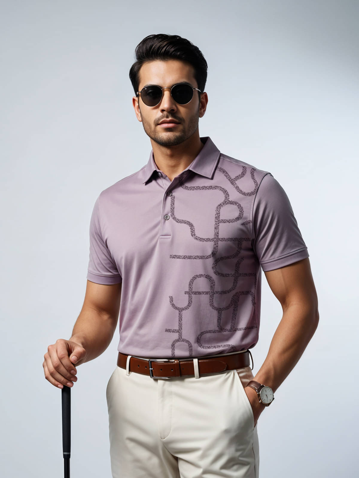 Adro Men Cotton Blend Regular Fit Printed Polo T Shirt ( Purple ) Adro Men Cotton Blend Regular Fit Printed Polo T Shirt ( Purple )