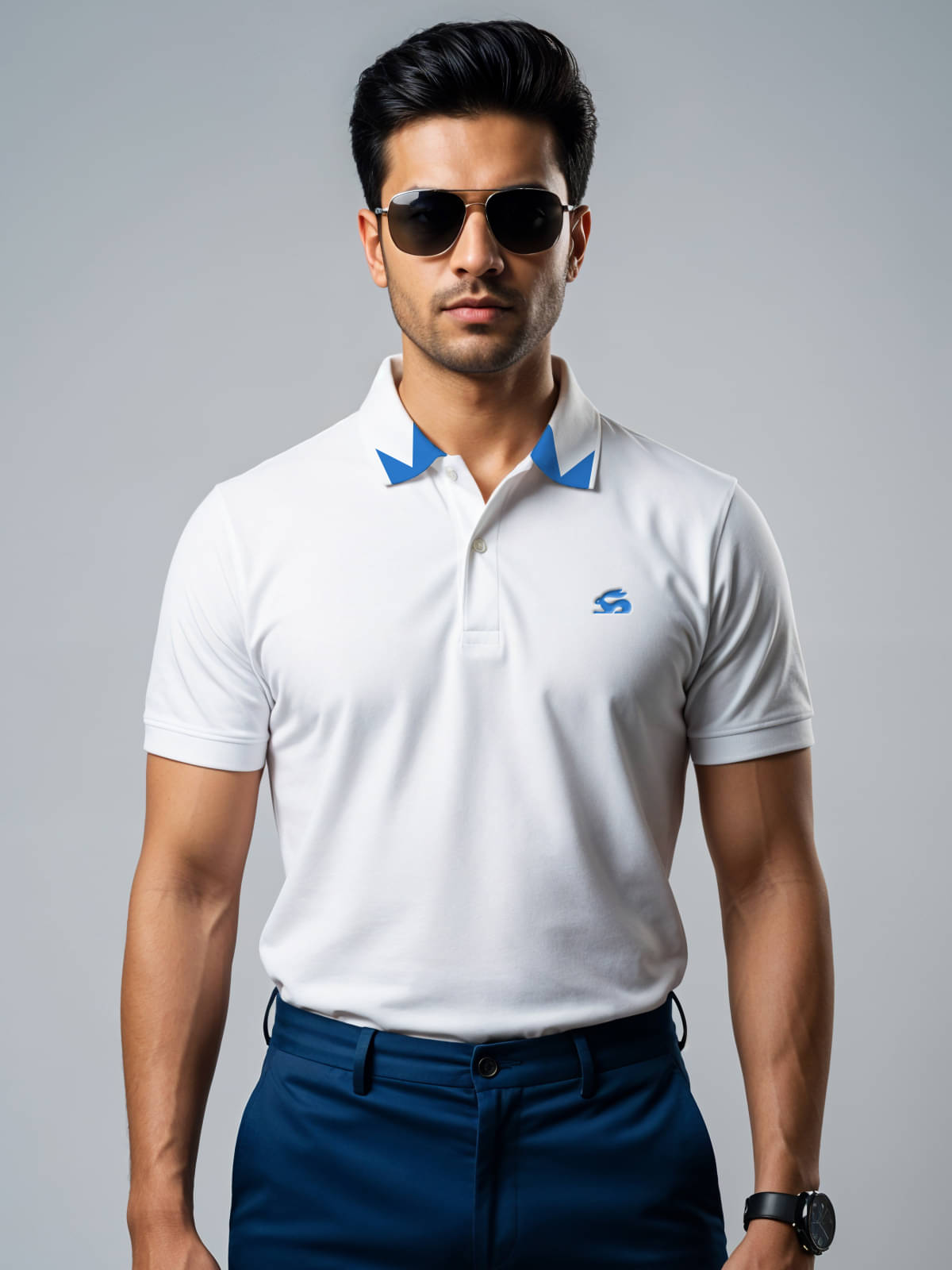 Adro Men Cotton Blend Regular Fit Solid Polo T Shirt ( White ) Adro Men Cotton Blend Regular Fit Solid Polo T Shirt ( White )