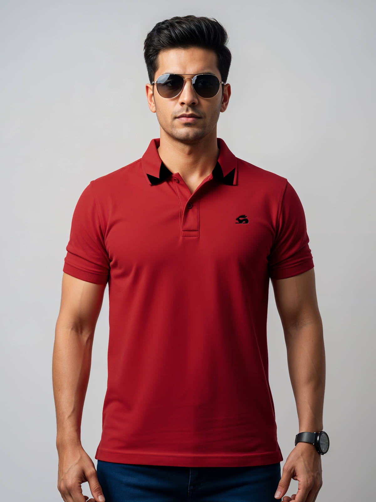     			Adro Men Cotton Blend Regular Fit Solid Polo T Shirt ( Red )