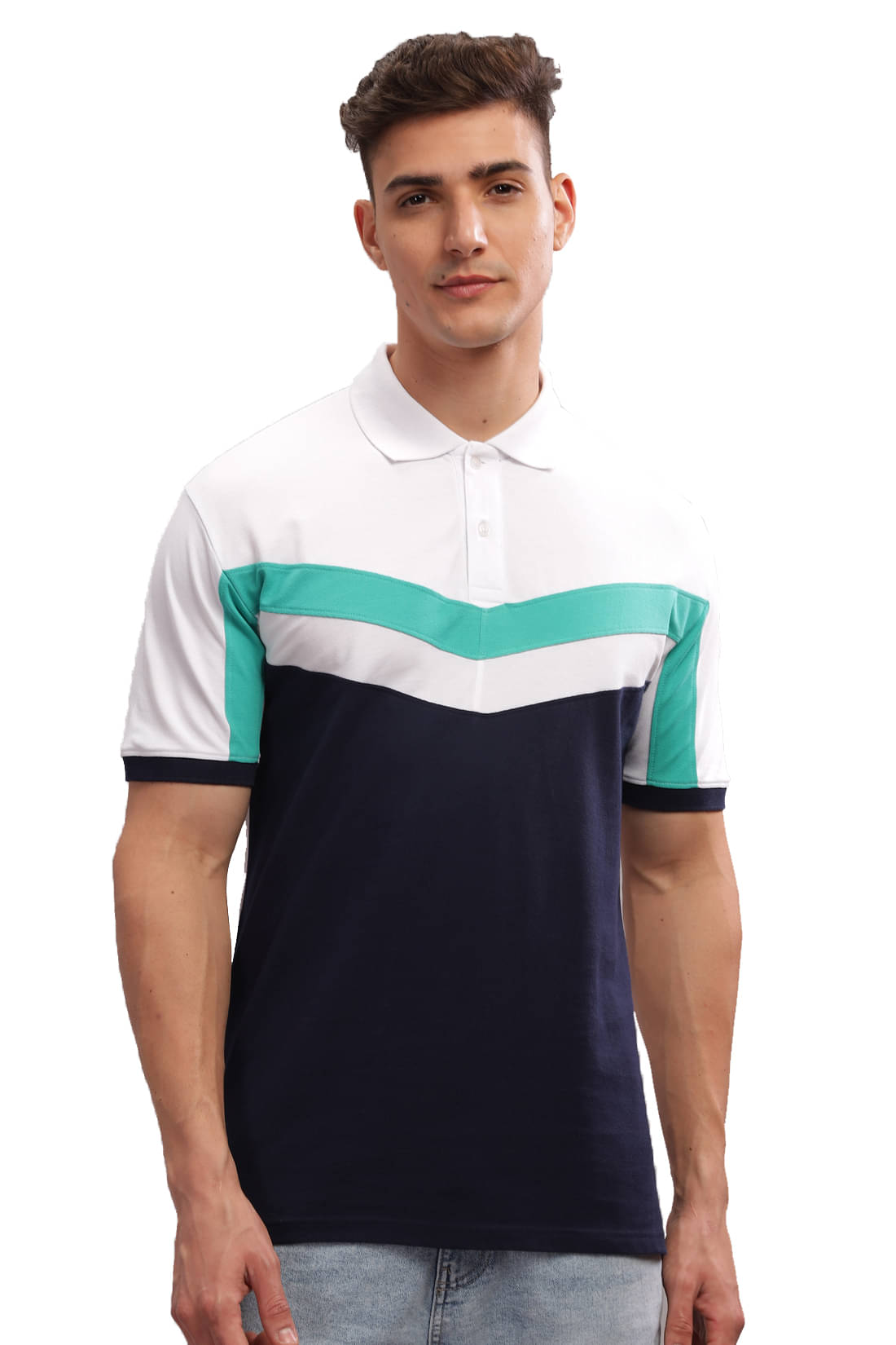 Adro Men Cotton Blend Regular Fit Colorblock Polo T Shirt ( Multicolor9 )     			Adro Men Cotton Blend Regular Fit Colorblock Polo T Shirt ( Multicolor9 )