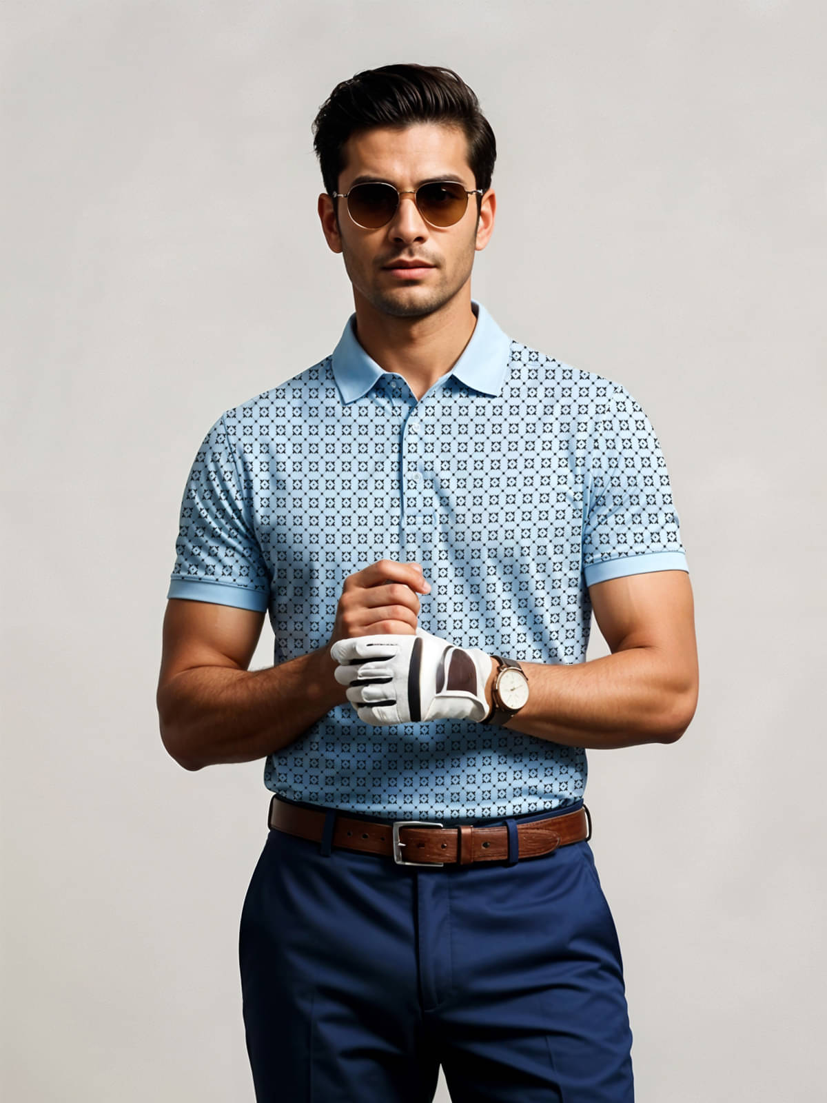     			Adro Men Cotton Blend Regular Fit Printed Polo T Shirt ( Blue )