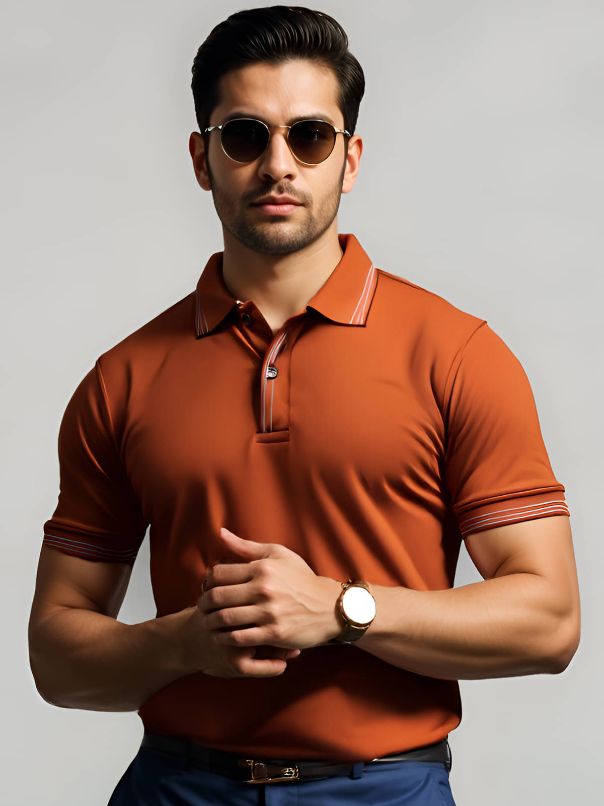     			Adro Men Cotton Blend Regular Fit Solid Polo T Shirt ( Orange )