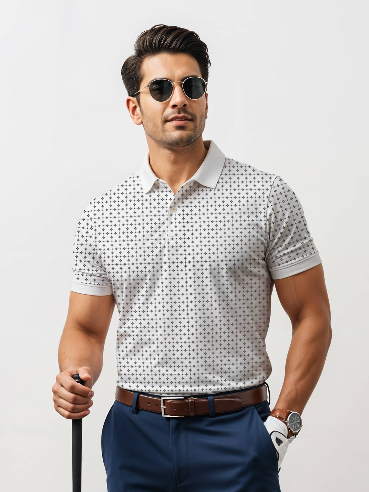 Adro Men Cotton Blend Regular Fit Printed Polo T Shirt ( White ) Adro Men Cotton Blend Regular Fit Printed Polo T Shirt ( White )