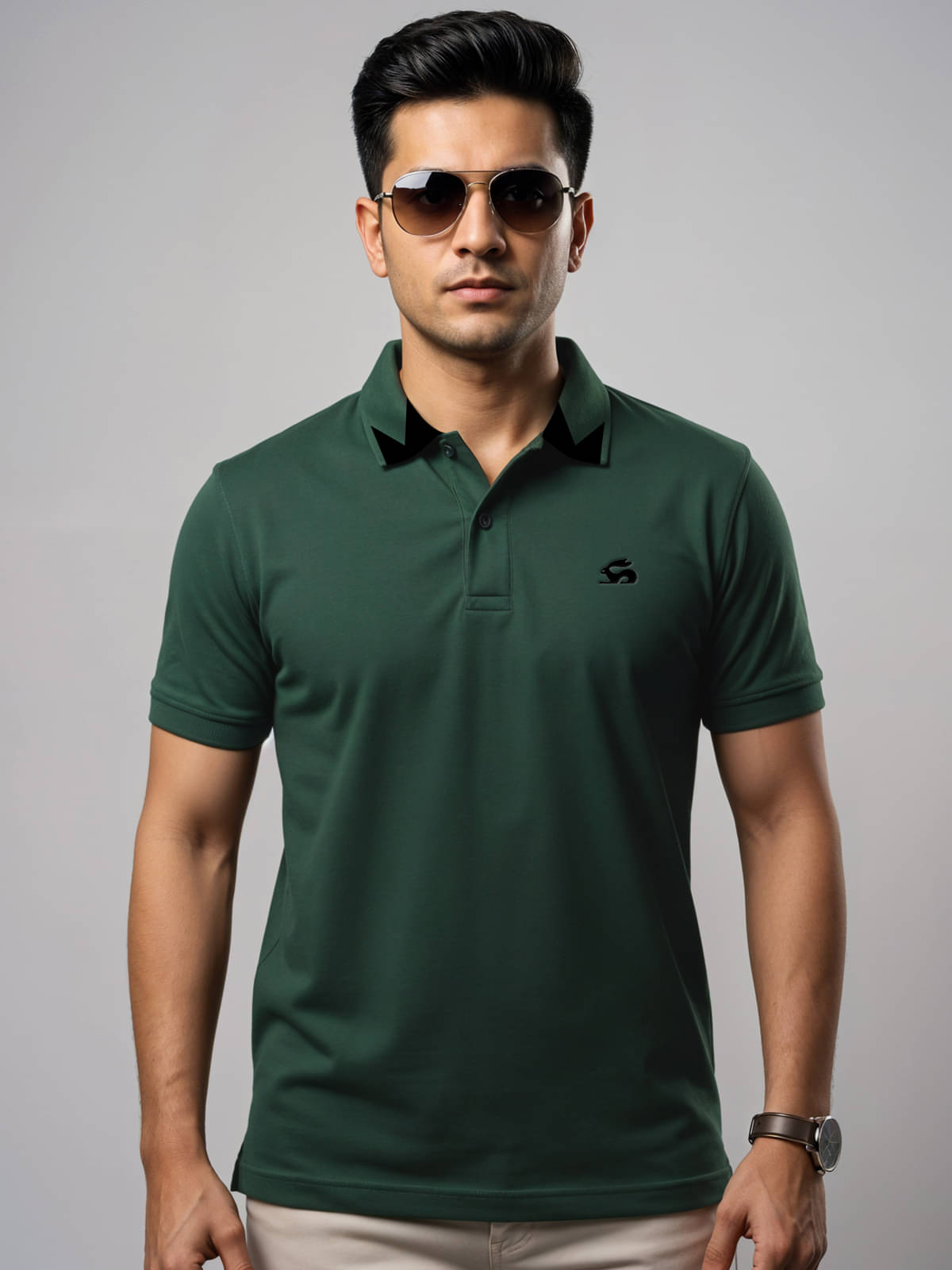     			Adro Men Cotton Blend Regular Fit Solid Polo T Shirt ( Green )