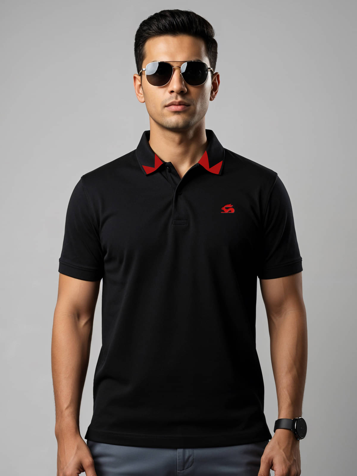     			Adro Men Cotton Blend Regular Fit Solid Polo T Shirt ( Black )