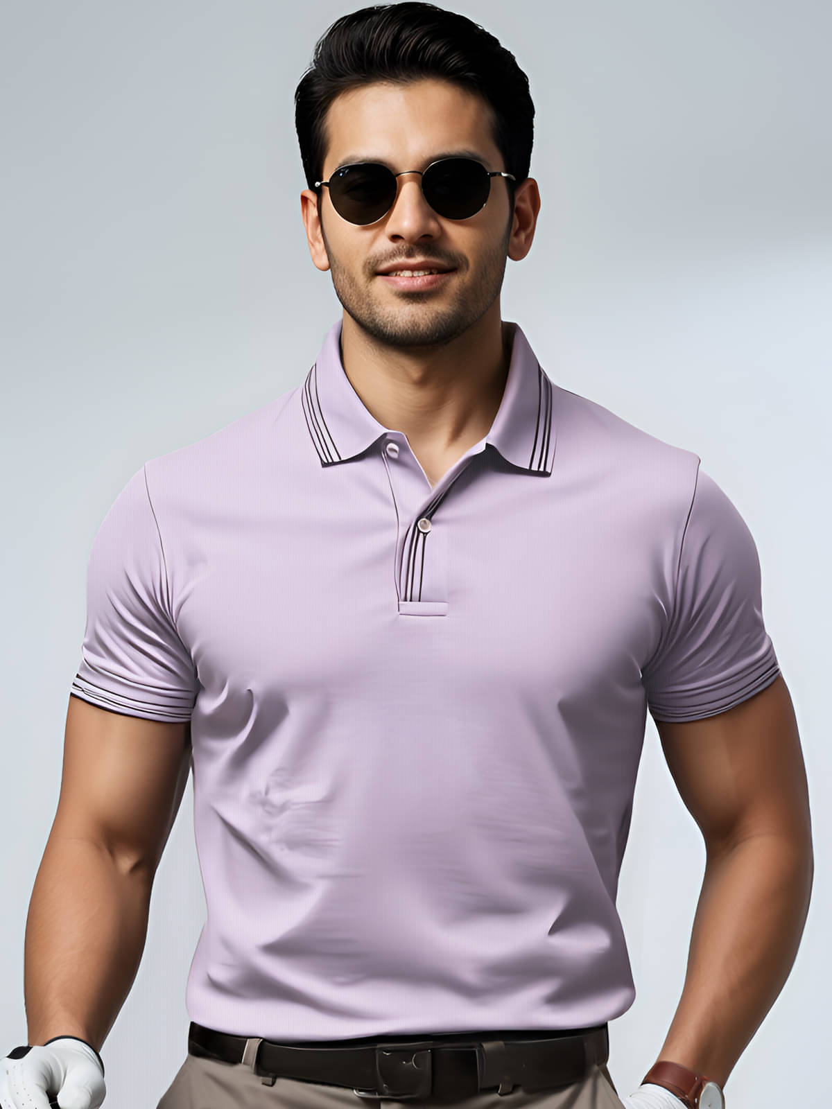     			Adro Men Cotton Blend Regular Fit Solid Polo T Shirt ( Lavender )