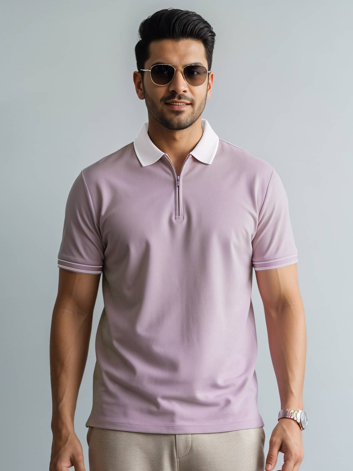 Adro Men Cotton Blend Regular Fit Solid Polo T Shirt ( Lavender ) Adro Men Cotton Blend Regular Fit Solid Polo T Shirt ( Lavender )