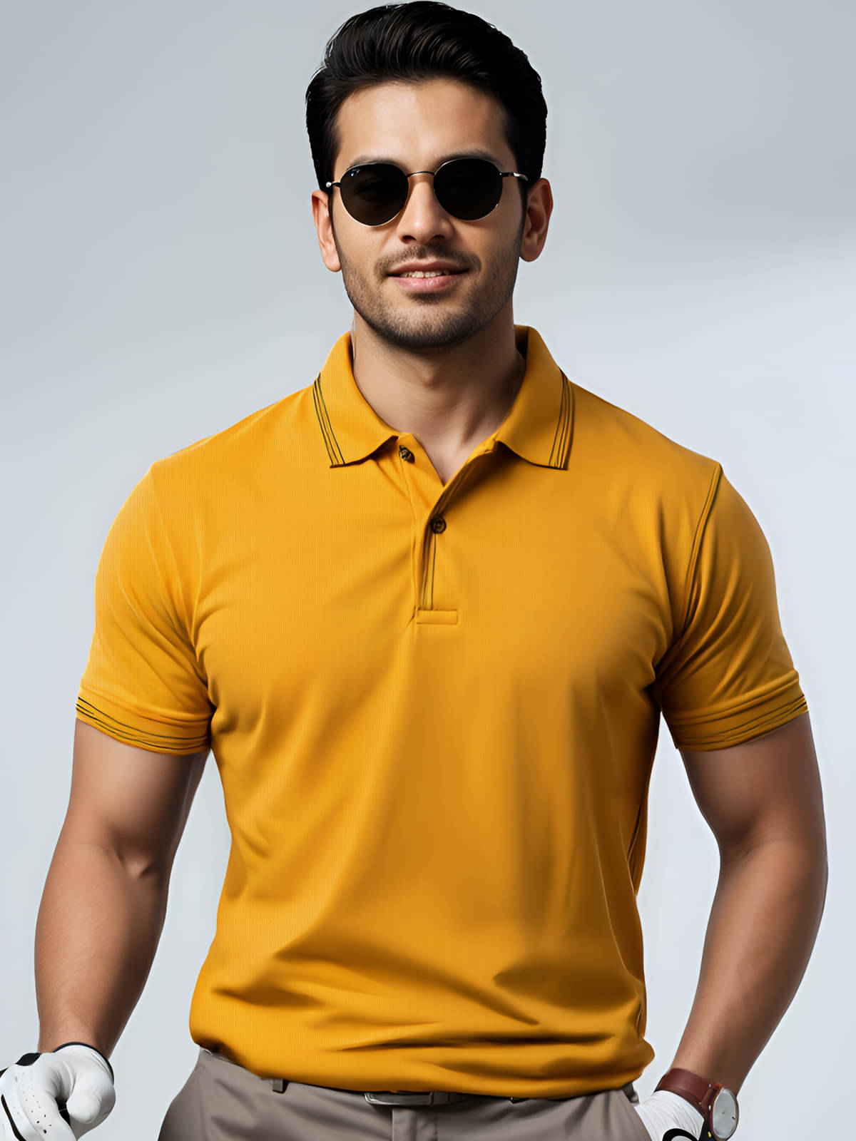     			Adro Men Cotton Blend Regular Fit Solid Polo T Shirt ( Mustard )