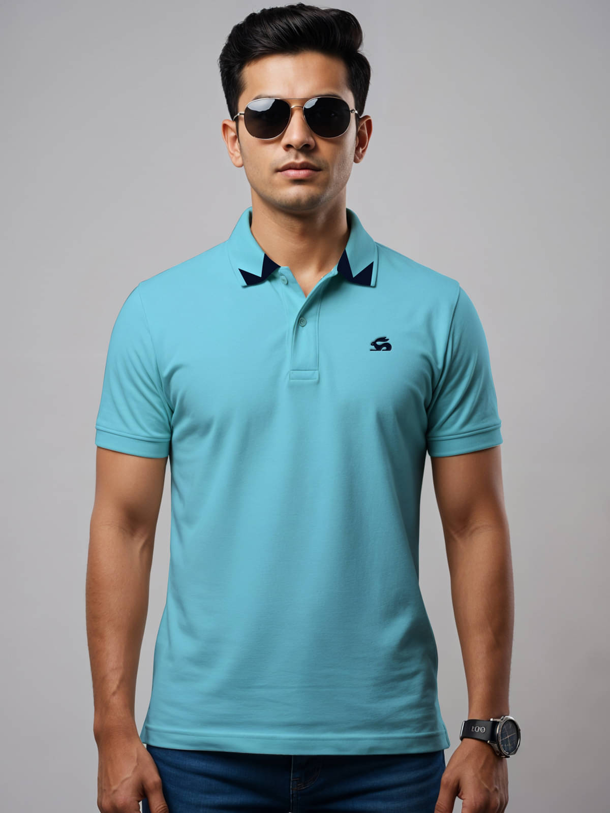     			Adro Men Cotton Blend Regular Fit Solid Polo T Shirt ( Mint Green )