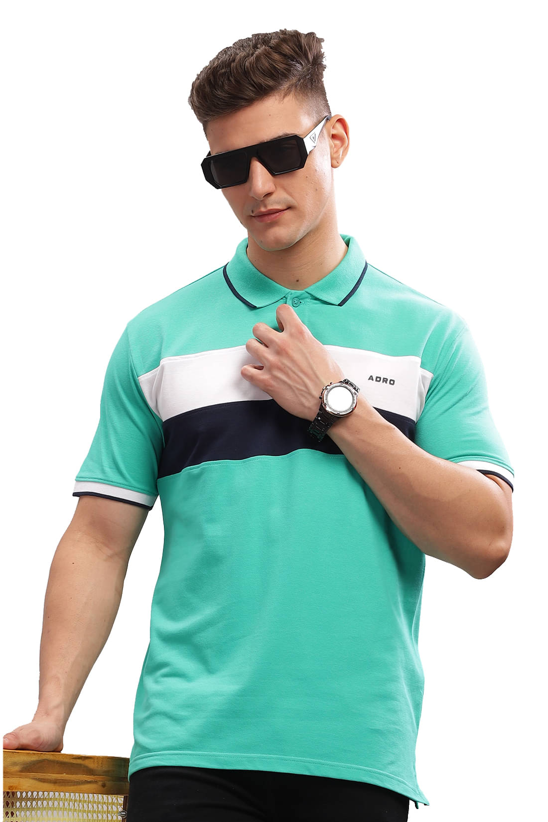     			Adro Men Cotton Blend Regular Fit Colorblock Polo T Shirt ( Multicolor2 )
