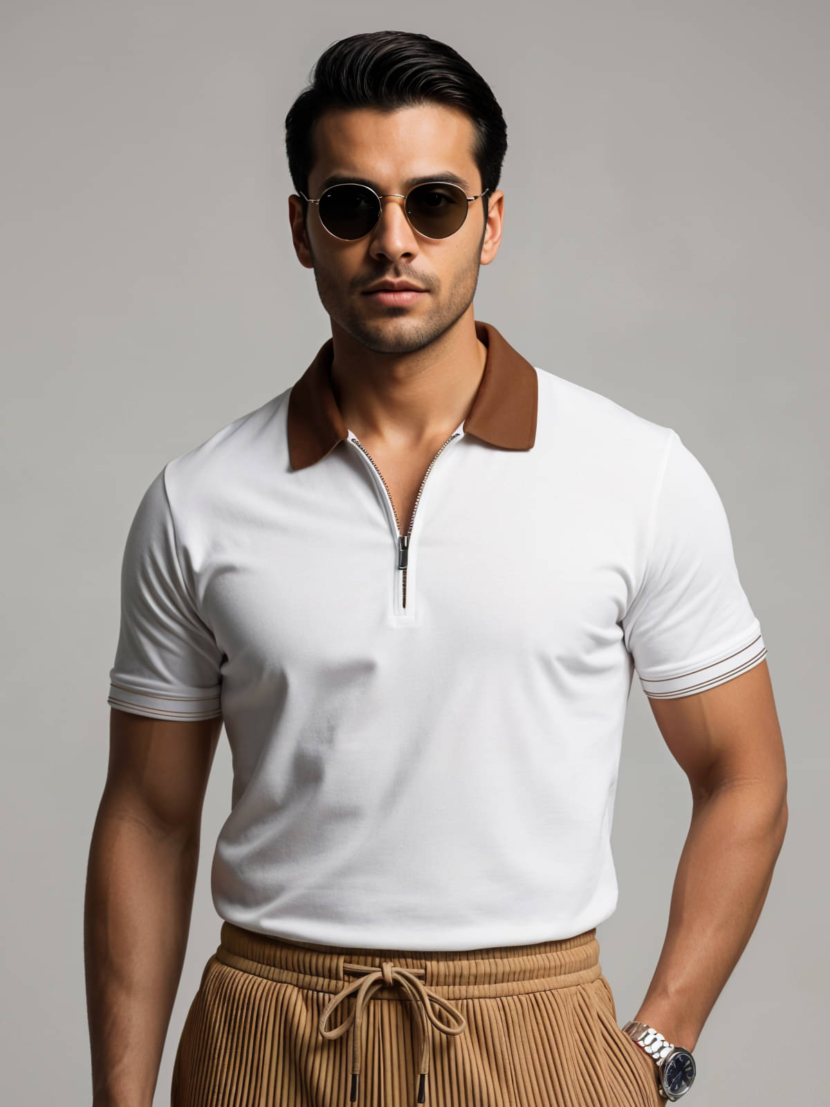 Adro Men Cotton Blend Regular Fit Solid Polo T Shirt ( White ) Adro Men Cotton Blend Regular Fit Solid Polo T Shirt ( White )
