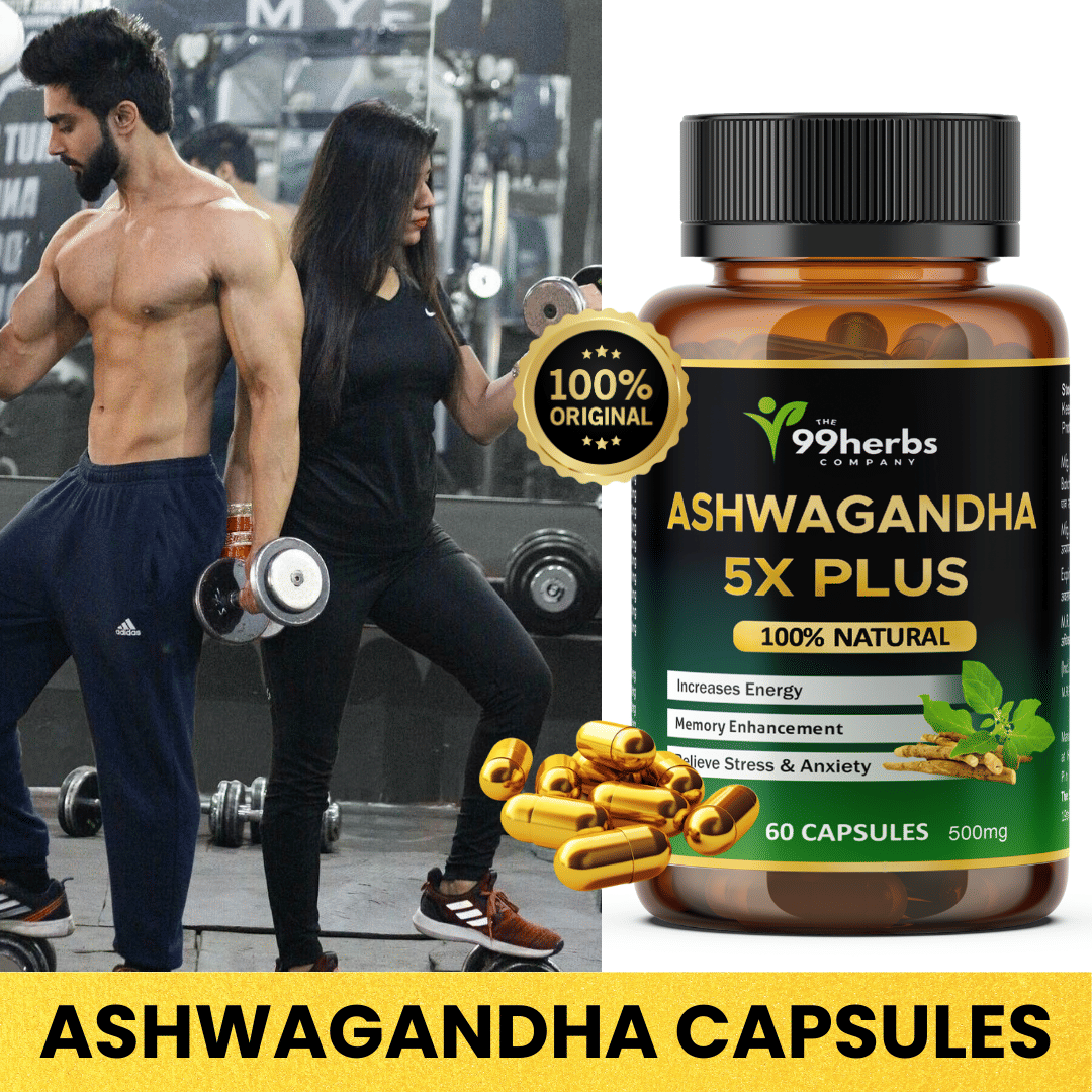     			Ashwagandha 5X Plus Capsules 500mg – Herbal Stress Relief, Energy, Stamina & Immunity Booster – 60 Veg Capsules