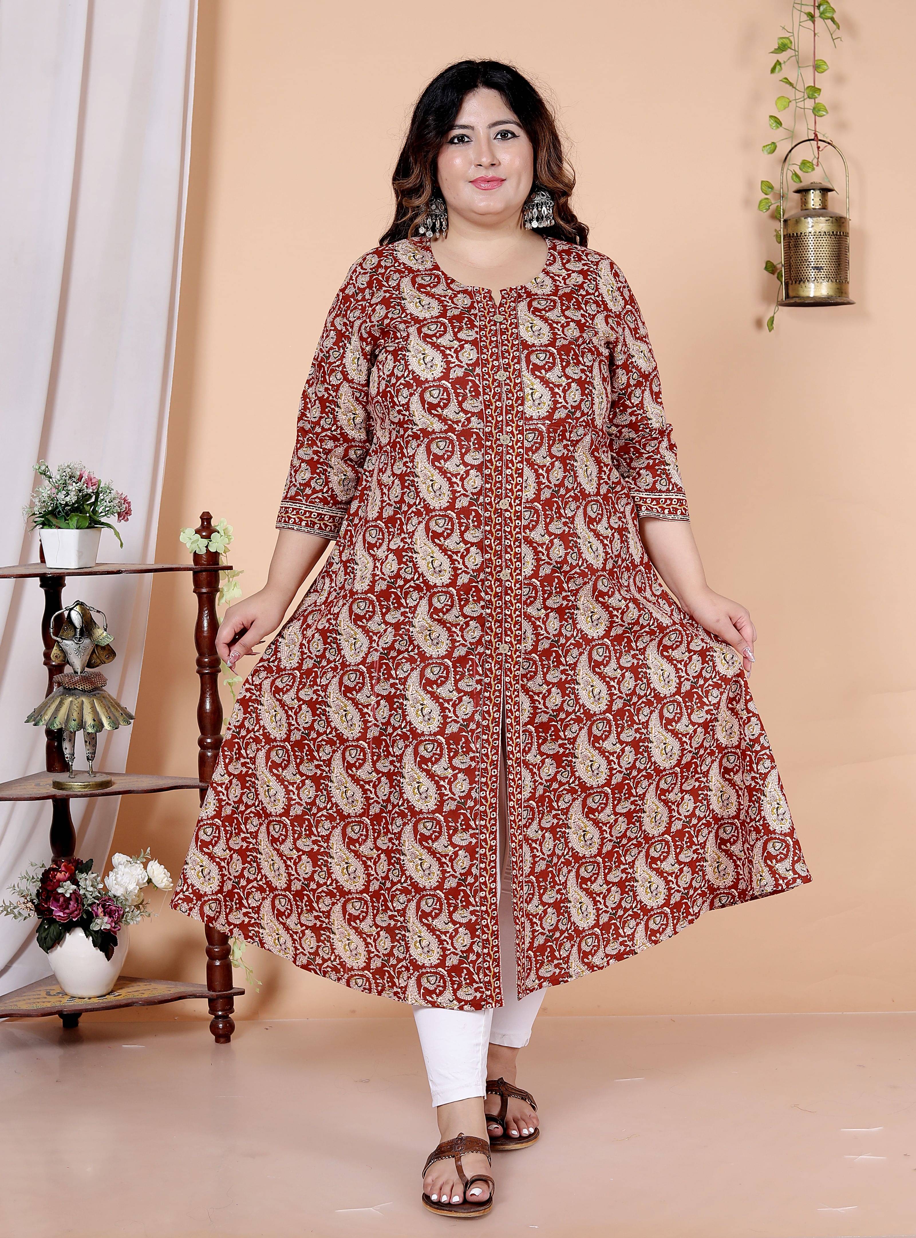 Avnii Women Cotton Printed A-line Kurti ( Maroon ) Avnii Women Cotton Printed A-line Kurti ( Maroon )