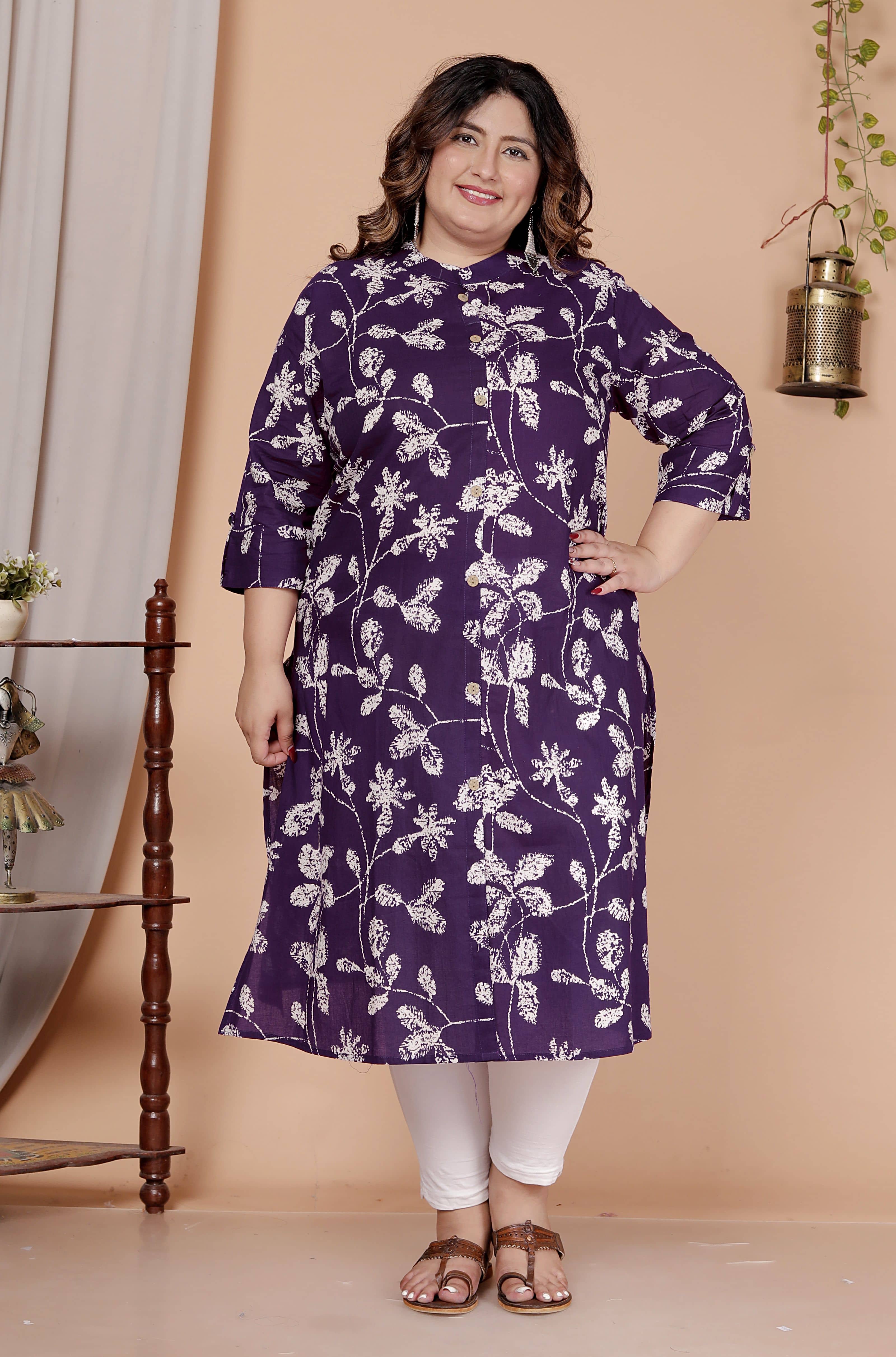 Avnii Women Cotton Printed A-line Kurti ( Purple ) - Kurtis, Tunics | Buy online on ZillyBuy