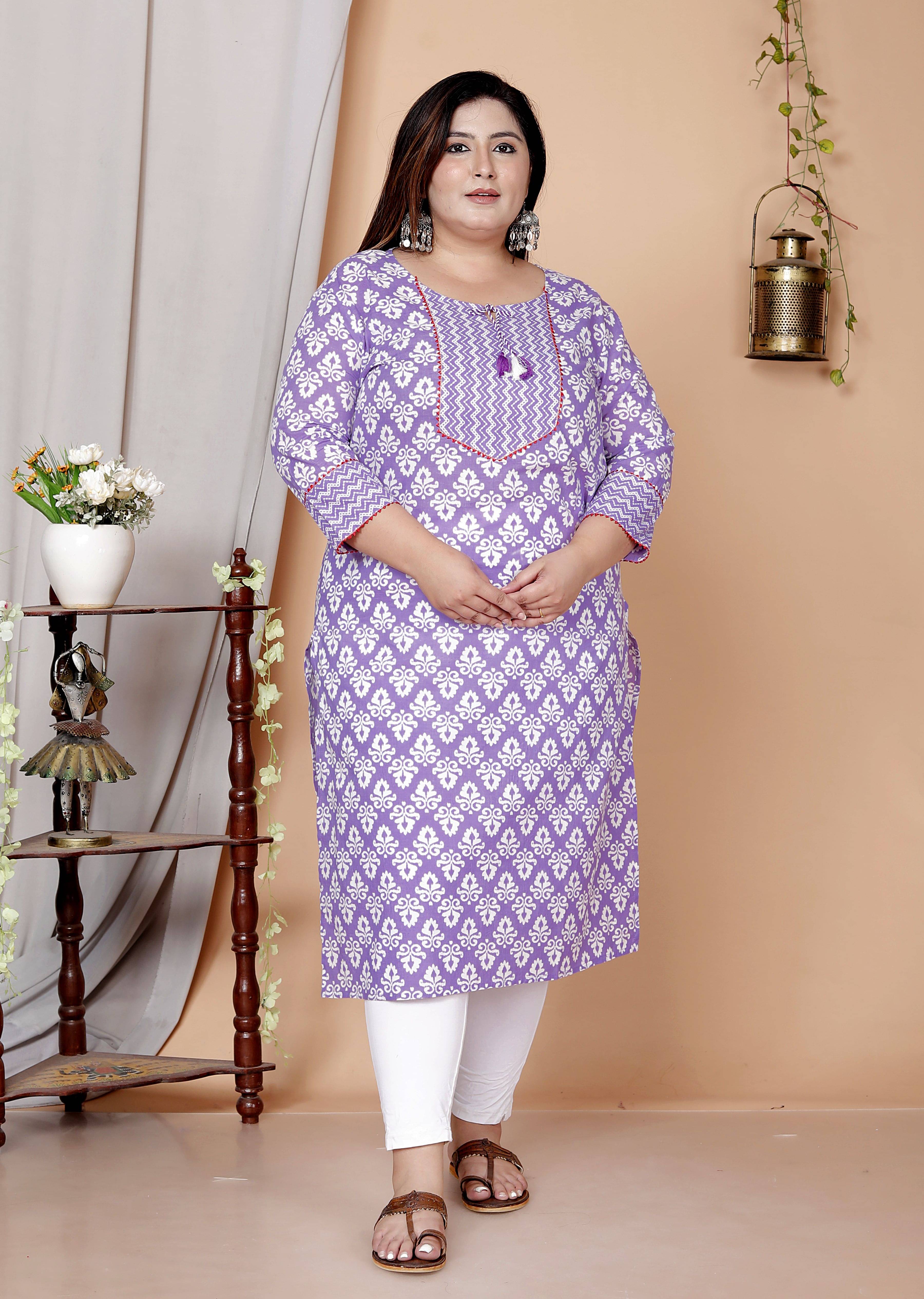 Avnii Women Cotton Printed Straight Kurti ( Purple )     			Avnii Women Cotton Printed Straight Kurti ( Purple )