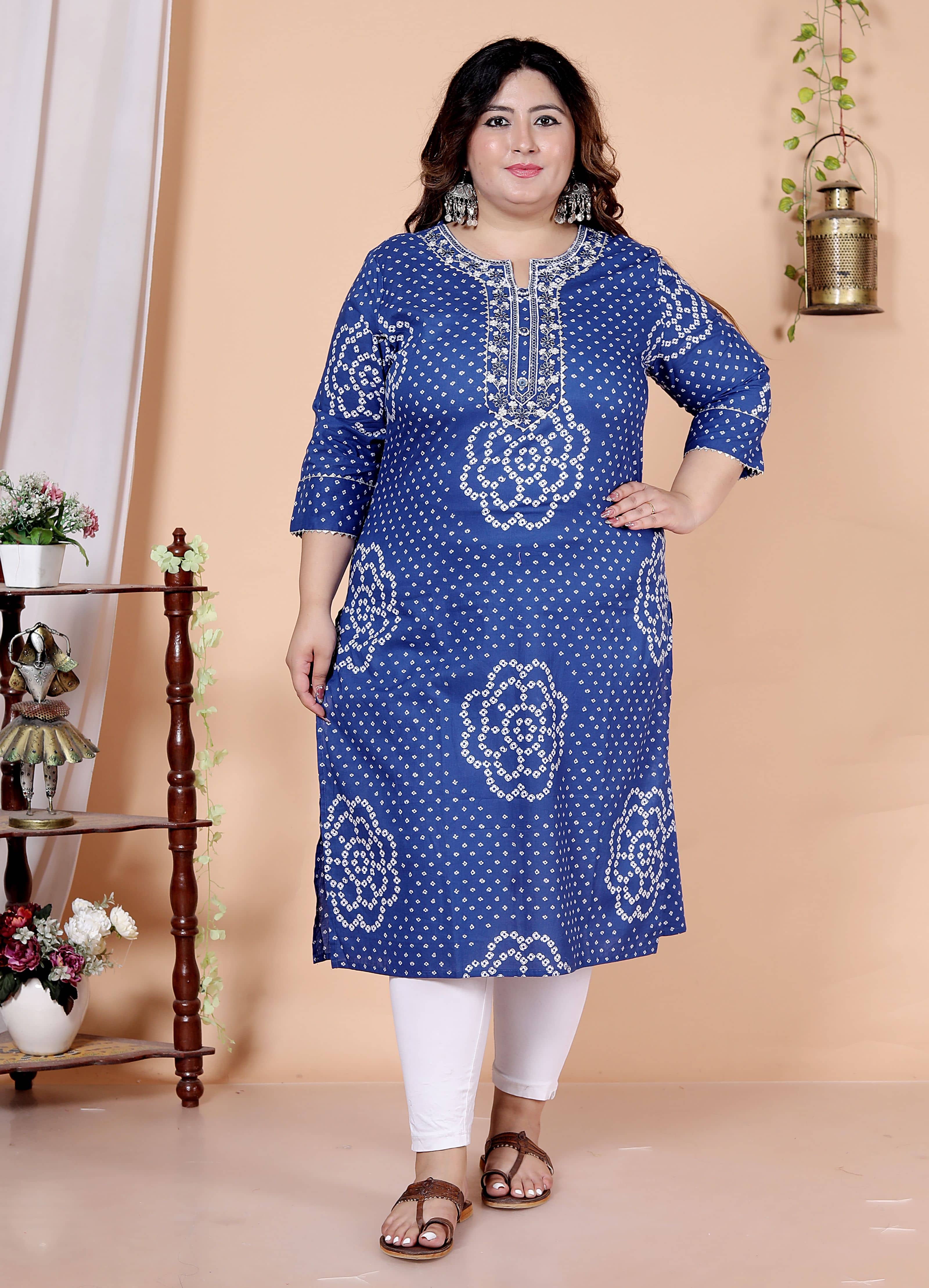Avnii Women Cotton Printed Straight Kurti ( Blue ) - Kurtis, Tunics | Buy online on ZillyBuy