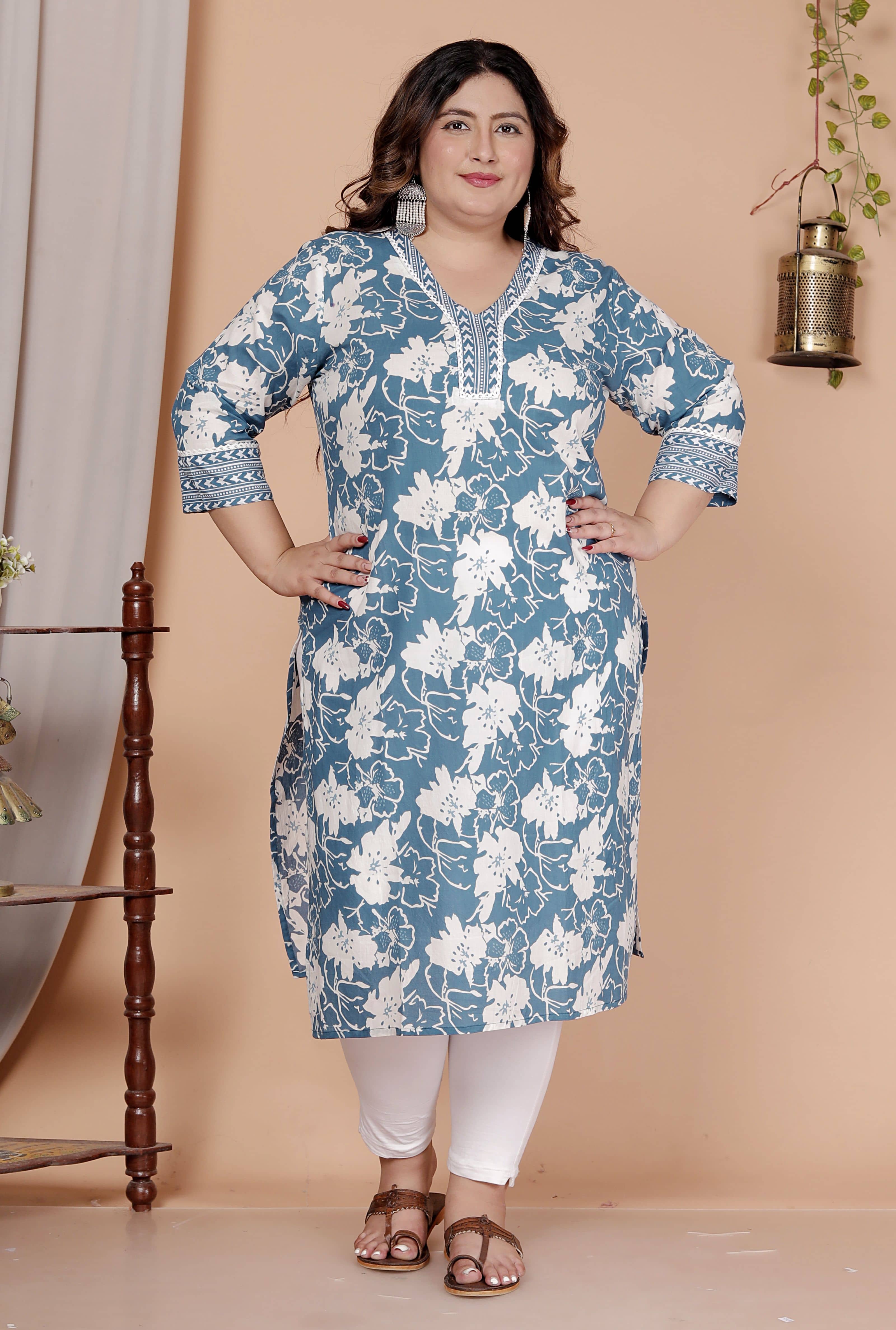 Avnii Women Cotton Printed Straight Kurti ( Blue ) - Kurtis, Tunics | Buy online on ZillyBuy