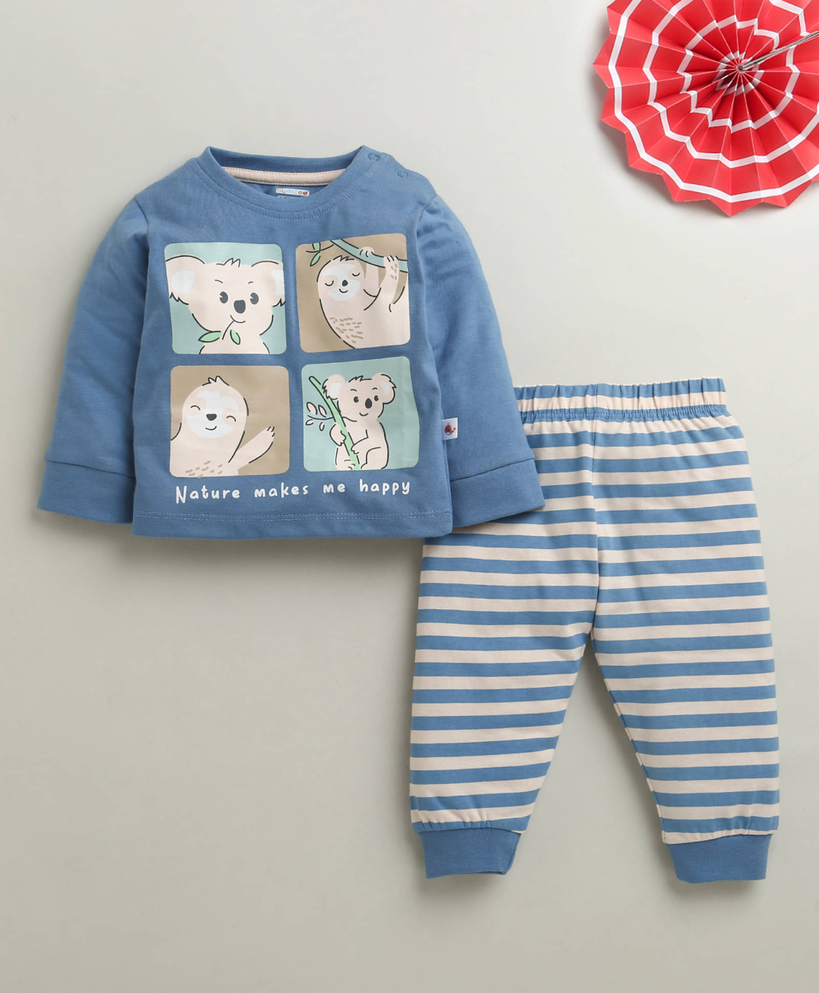     			BUMZEE Pack of 1 Baby Boys 100% Cotton Tshirt & Pajama Set ( Blue )