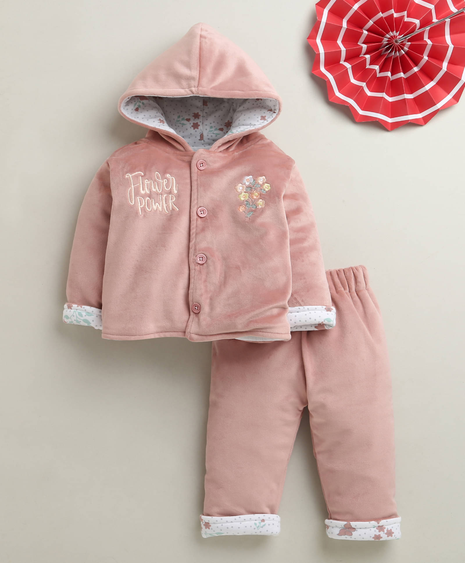     			BUMZEE Pack of 1 Baby Girls Cotton Blend Sweatshirt & Jogger Set ( Peach )