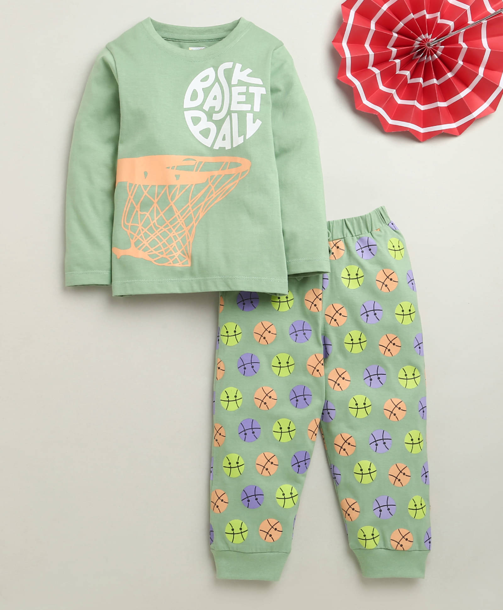     			BUMZEE Pack of 1 Boys 100% Cotton Tshirt & Pajama Set ( Olive Green )