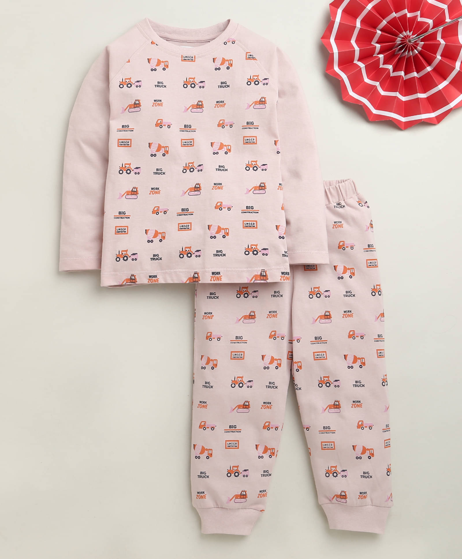     			BUMZEE Pack of 1 Boys 100% Cotton Tshirt & Pajama Set ( Pink )