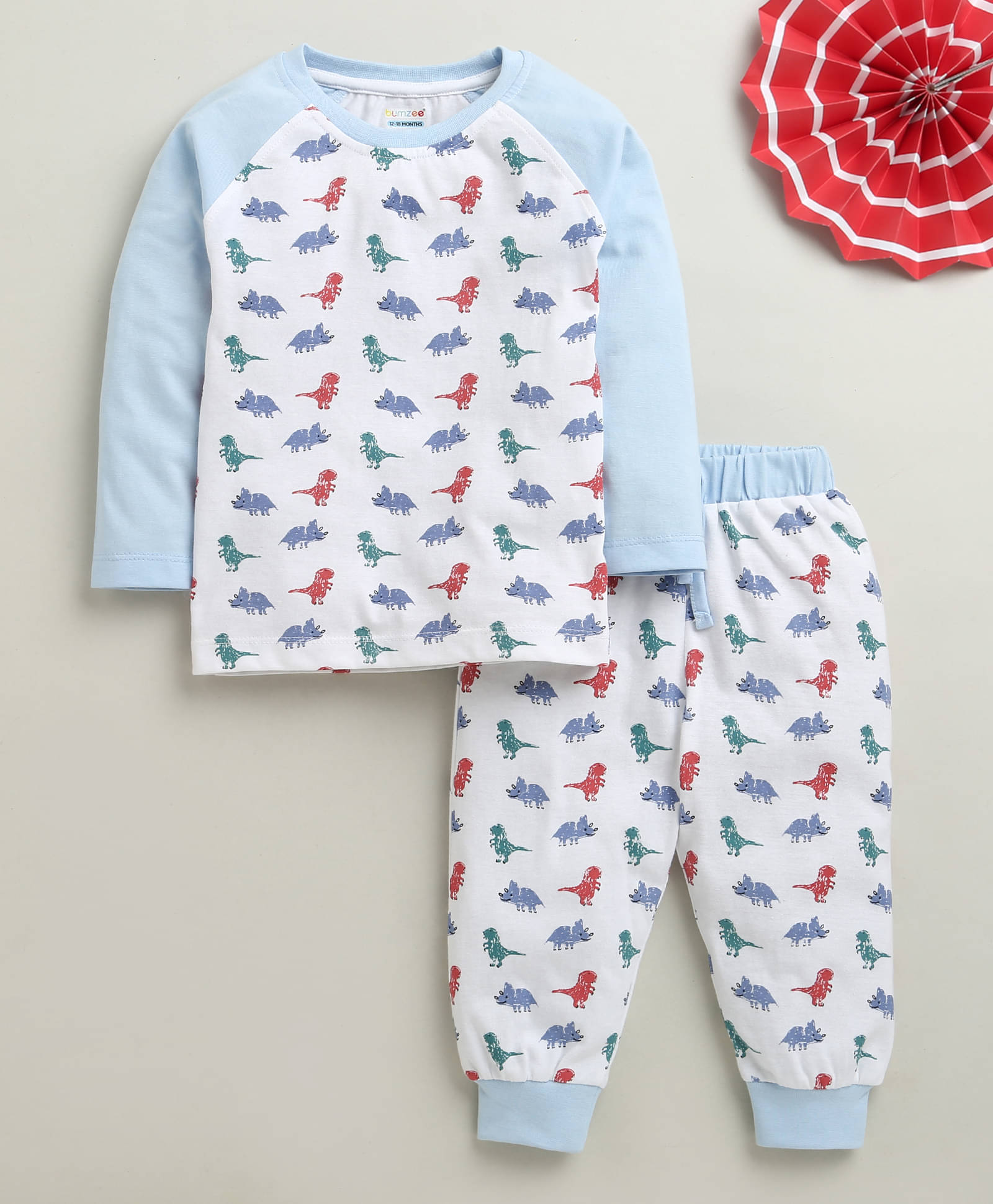     			BUMZEE Pack of 1 Boys 100% Cotton Tshirt & Pajama Set ( White )