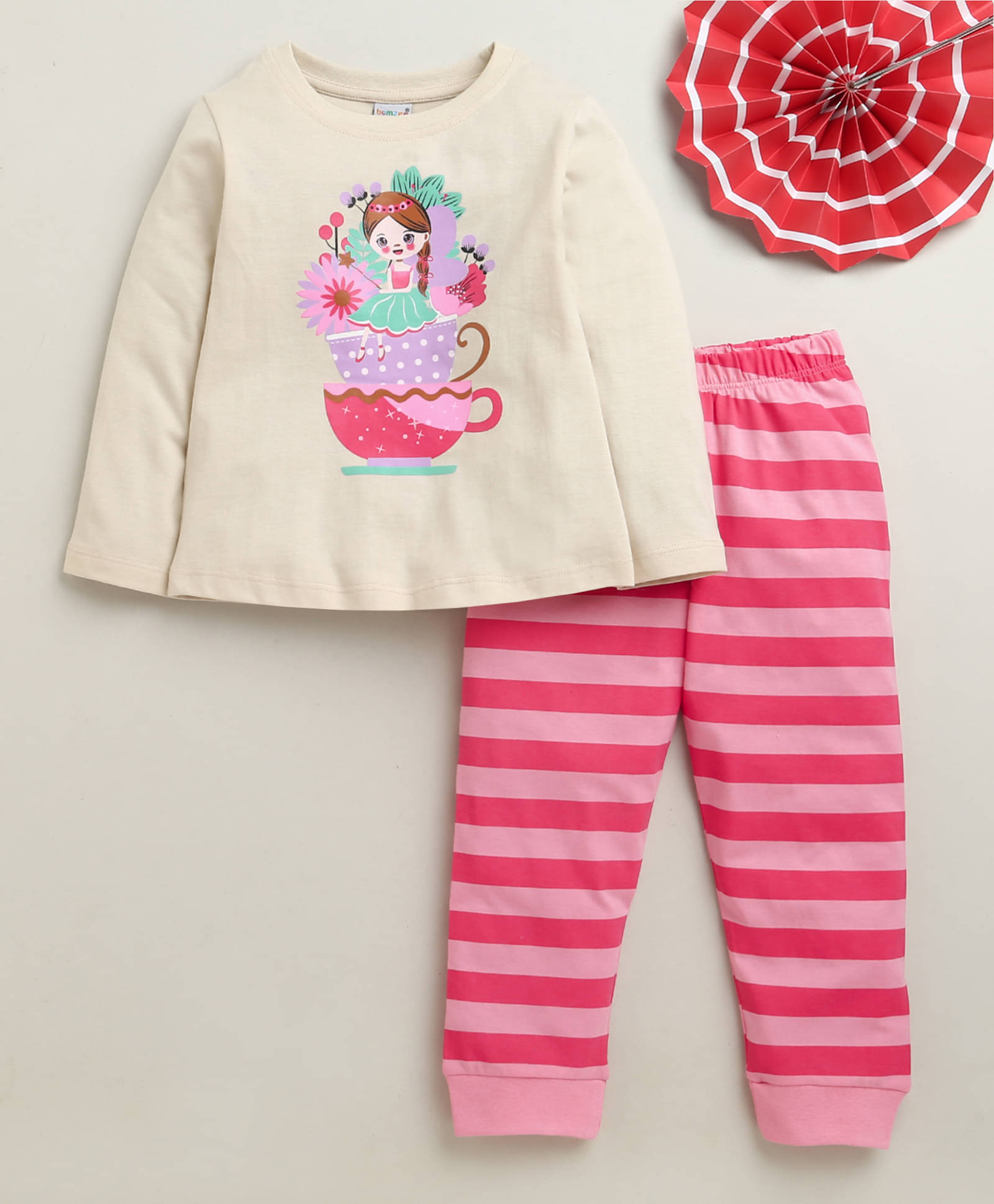     			BUMZEE Pack of 1 Girls Cotton Nightsuit Set ( Beige )