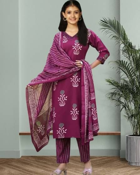     			Bholukart Girls Cotton Blend Kurti with Salwar ( Pack of 1 , Maroon )