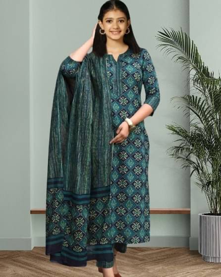 Bholukart Girls Cotton Blend Kurti with Salwar ( Pack of 1 , Green ) Bholukart Girls Cotton Blend Kurti with Salwar ( Pack of 1 , Green )
