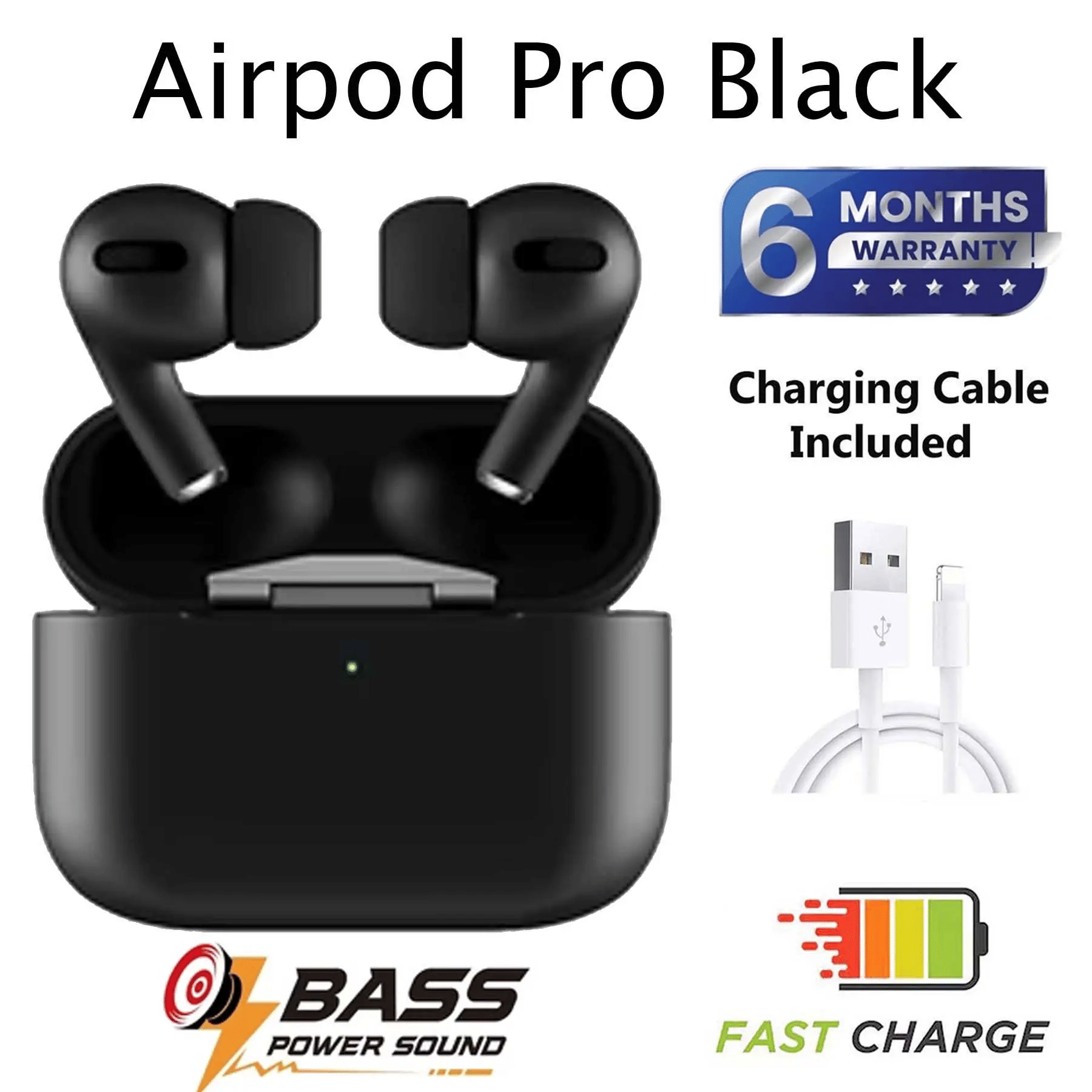     			Black Wireless Earbuds with Powerful Bass & Noise Cancellation – USB-C Fast Charge