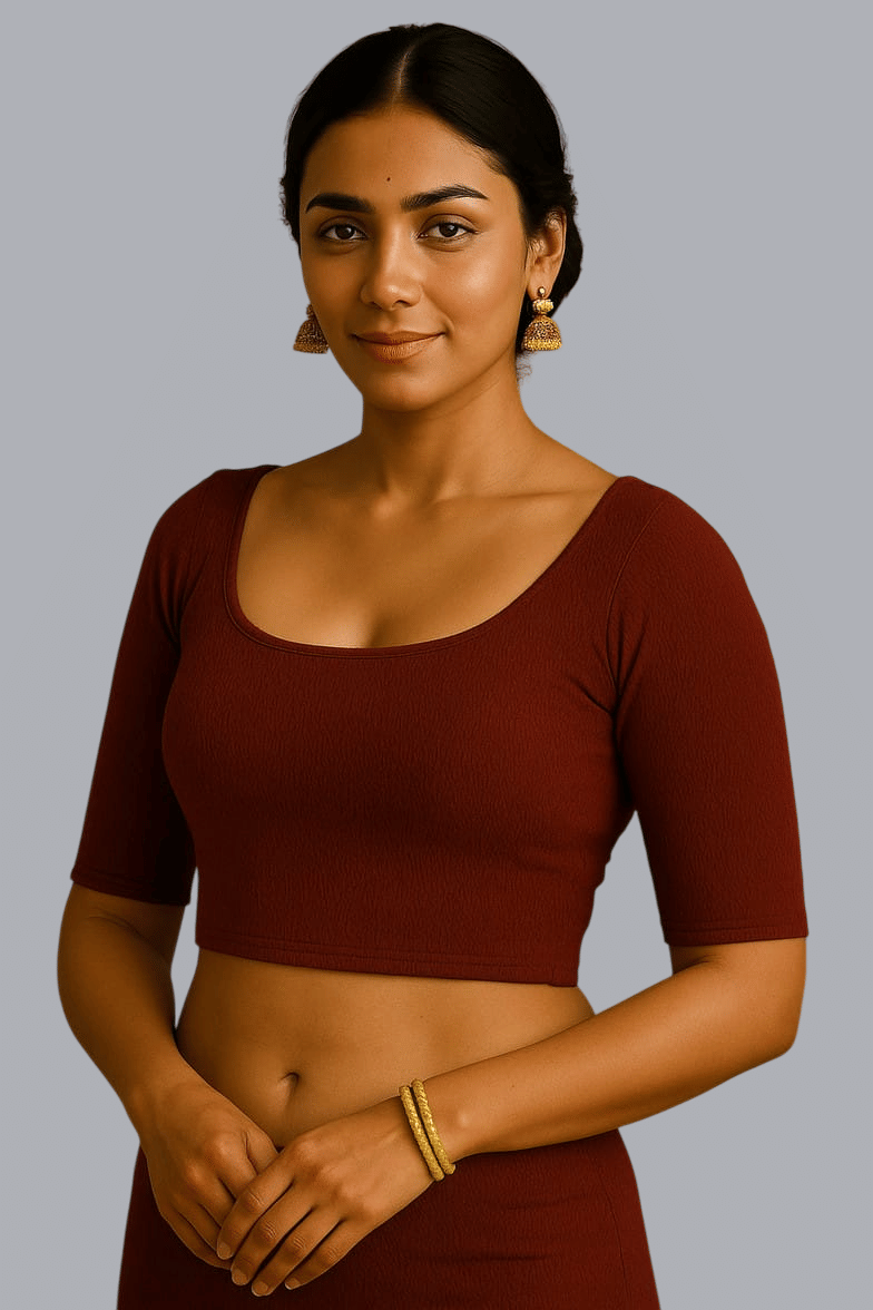 Bulbul Lycra Readymade without Pad Round Neck Women's Blouse ( Maroon )