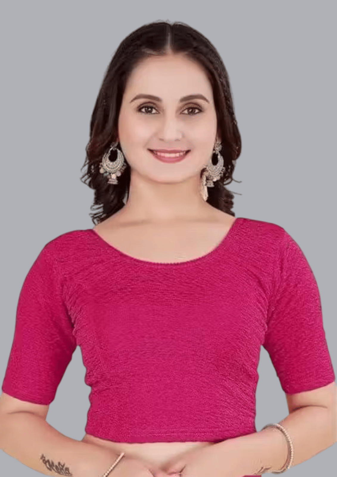 Bulbul Lycra Readymade without Pad Round Neck Women's Blouse ( Rani )