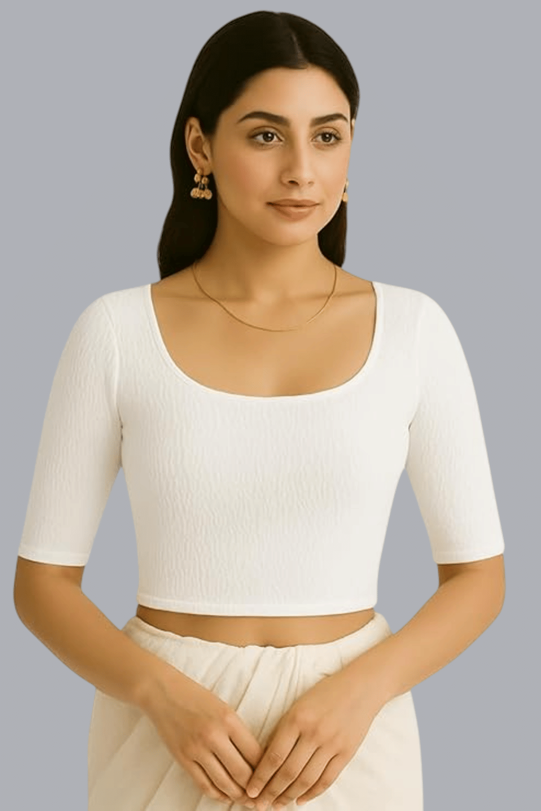 Bulbul Lycra Readymade without Pad Round Neck Women's Blouse ( White )
